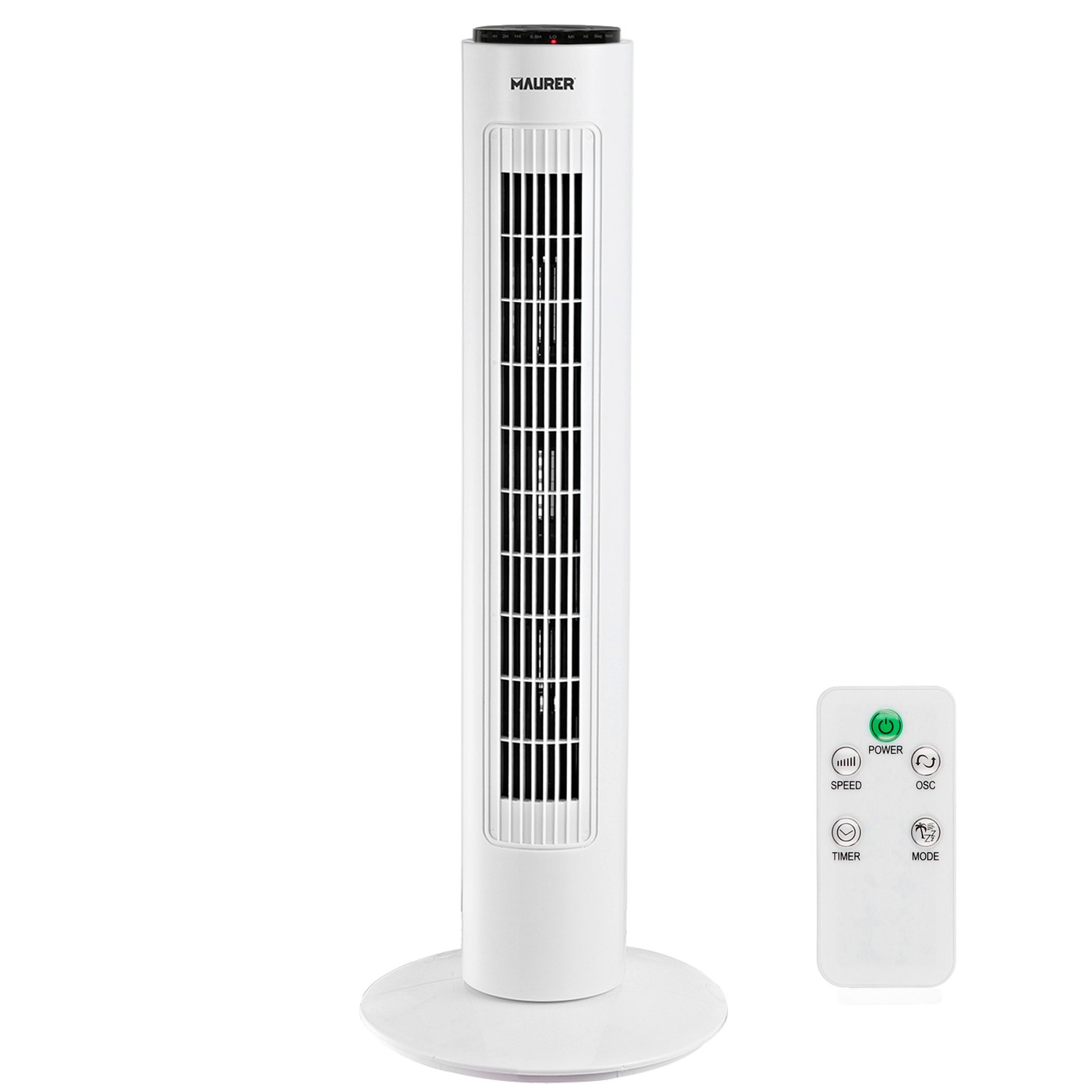 Ventilador Maurer Torre 73 cm 3 Velocidades. Funcion Oscilante. Con Temporizador y Mando a Distancia.
