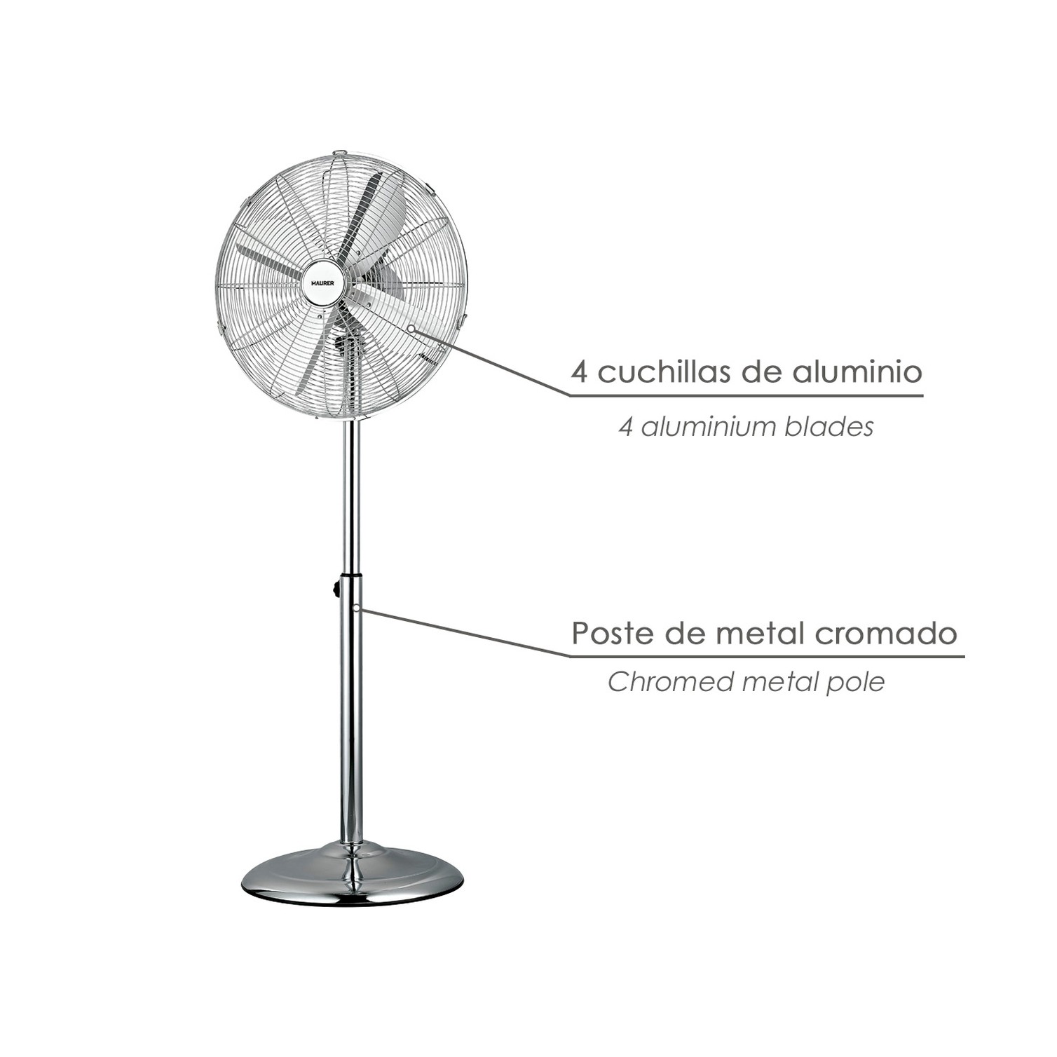 Ventilador Pie Ø 44,5 cm. Altura 130 cm. 60 watt. Ventilador oscilante. Ventilador Pie silencioso. Circulador de aire.
