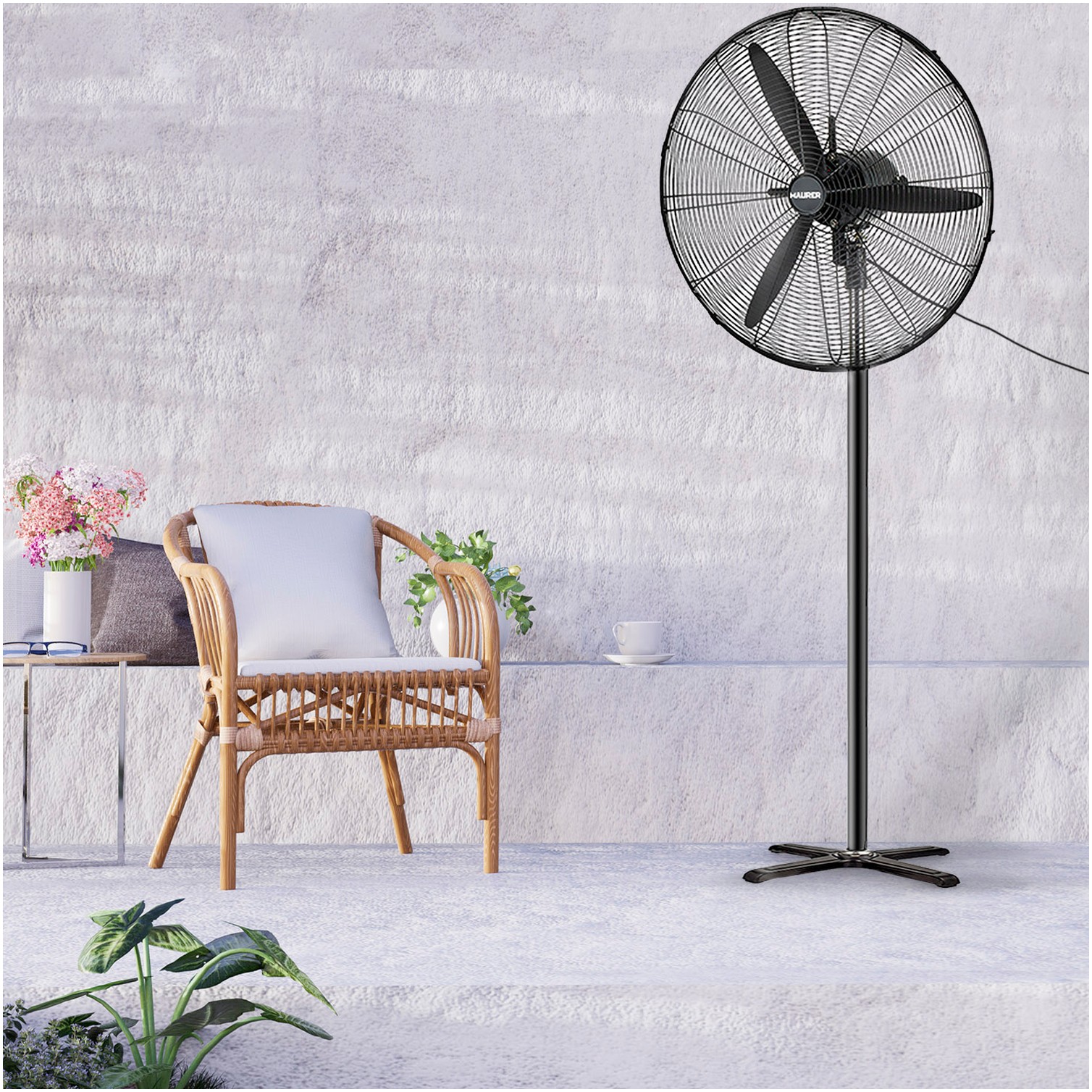 Ventilador Pie Ø 70 x195 cm. Negro 190 W. Oscilación Automatica, Altura Regulable, Cabezal Inclinable, Base Estable 60x60 cm.