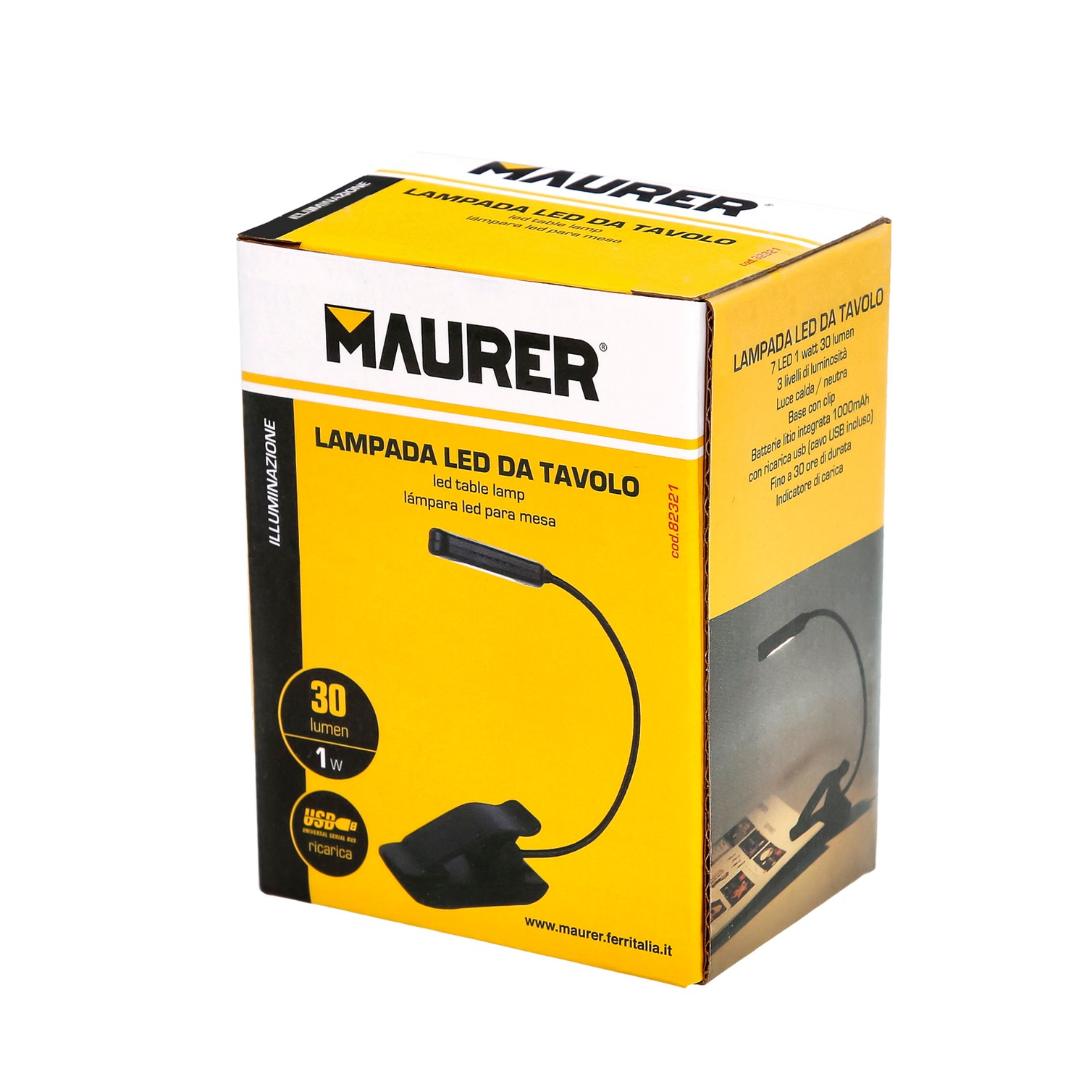 Linterna LED De Mesa / Lectura Bateria Recargable (1.000 mAh) 30 Lumenes Con Clip, 3 Tonos De Luz y 3 Niveles De Luminosidad