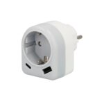 Enchufe / Adaptador Schuko Con 2 Tomas, USB A / C. Potencia Maxima 3680 W. Cargador Moviles, Cargador 2 Tomas, Adaptador Moviles