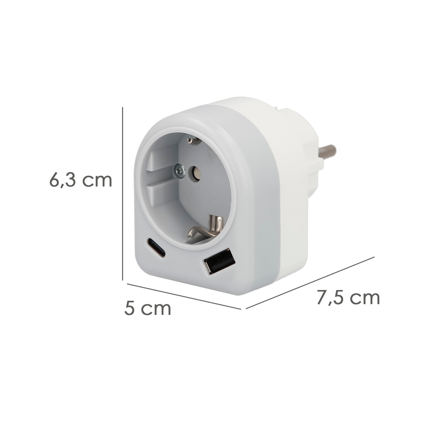 Enchufe / Adaptador Schuko Con 2 Tomas, USB A / C. Potencia Maxima 3680 W. Cargador Moviles, Cargador 2 Tomas, Adaptador Moviles