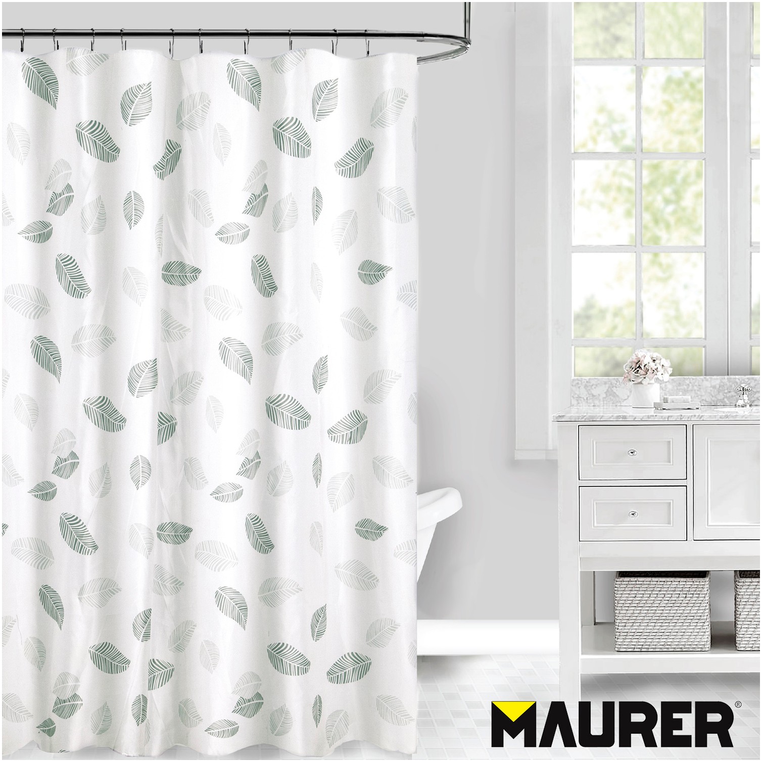 Cortina Ducha Tela Hojas 180 x 200 cm. Cortina baño, Cortina Tela Impermeable Con Anillas