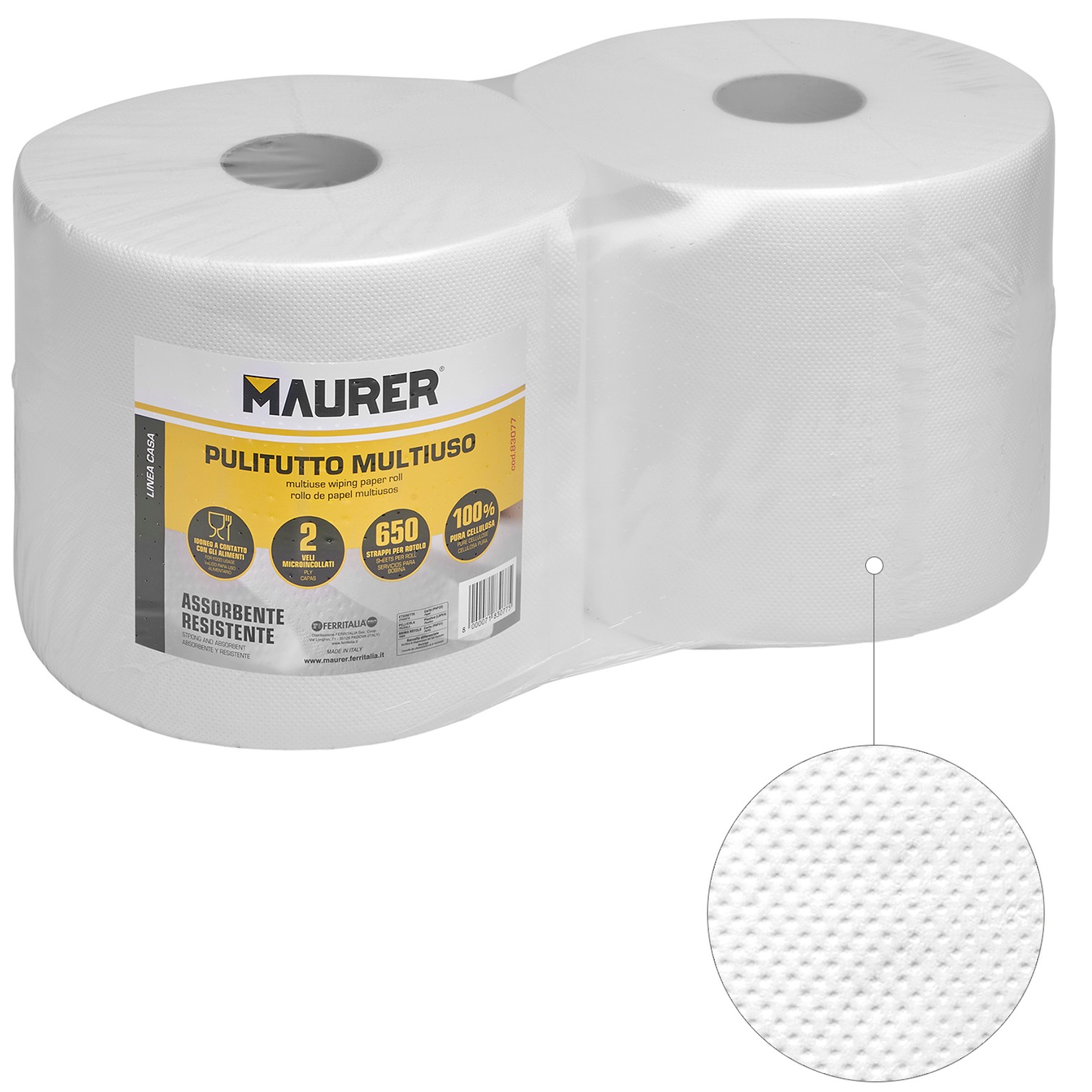 Papel Secamanos 650 Servicios (Pack 2 Rollos) Apto Uso Alimentario Doble Capa Celusosa 100%