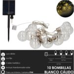 Guirnalda Solar 10 Bombillas / 50 Micro Leds Luz Calida. Bateria Recargable Uso en Exteriores / Interiores Ip44
