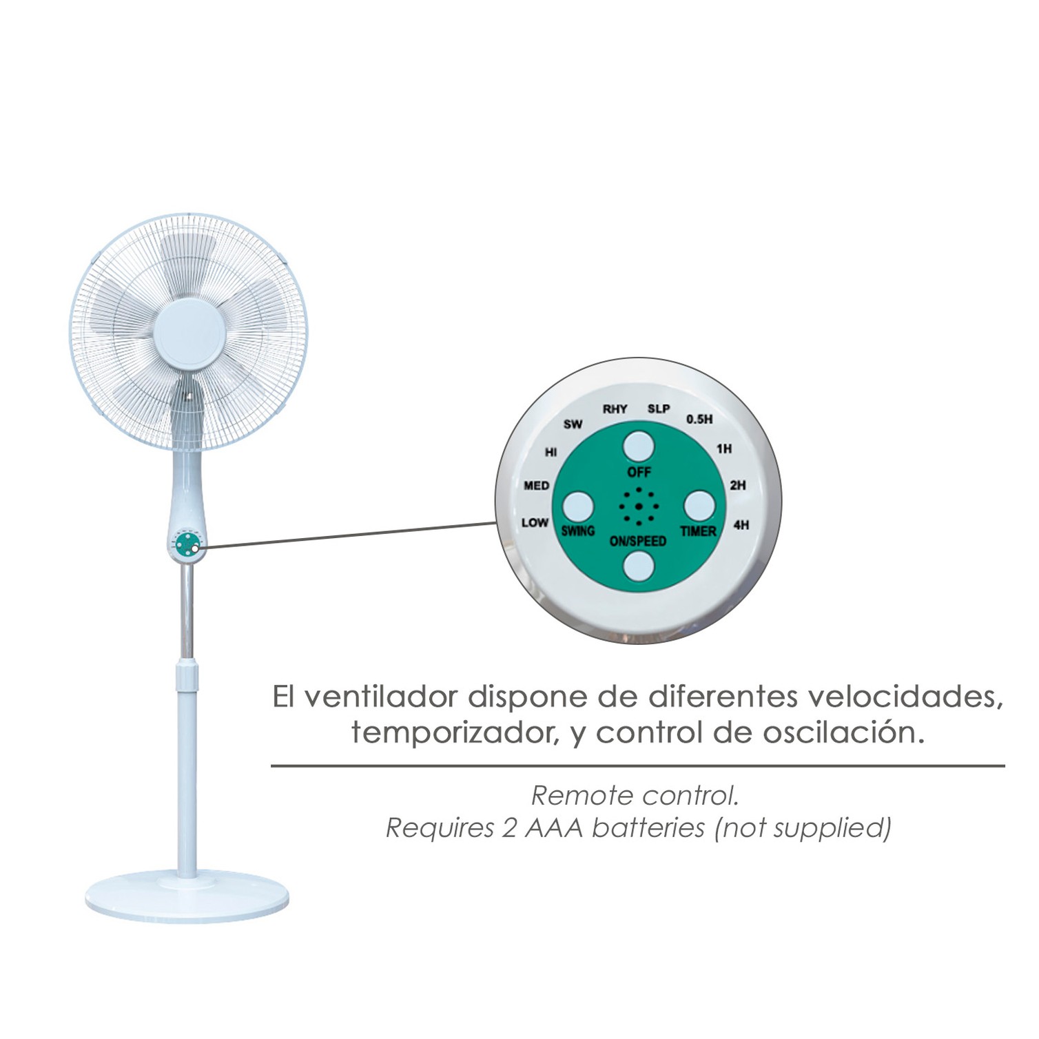 Ventilador Suelo Silencioso Con Mando. Ø 43 cm. Altura 140cm. 55 watt. 55 watt. Ventilador programable. Ventilador oscilante.