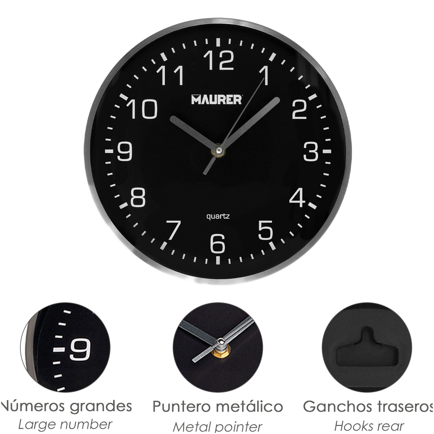 Reloj De Pared Ø 25 Cm Negro