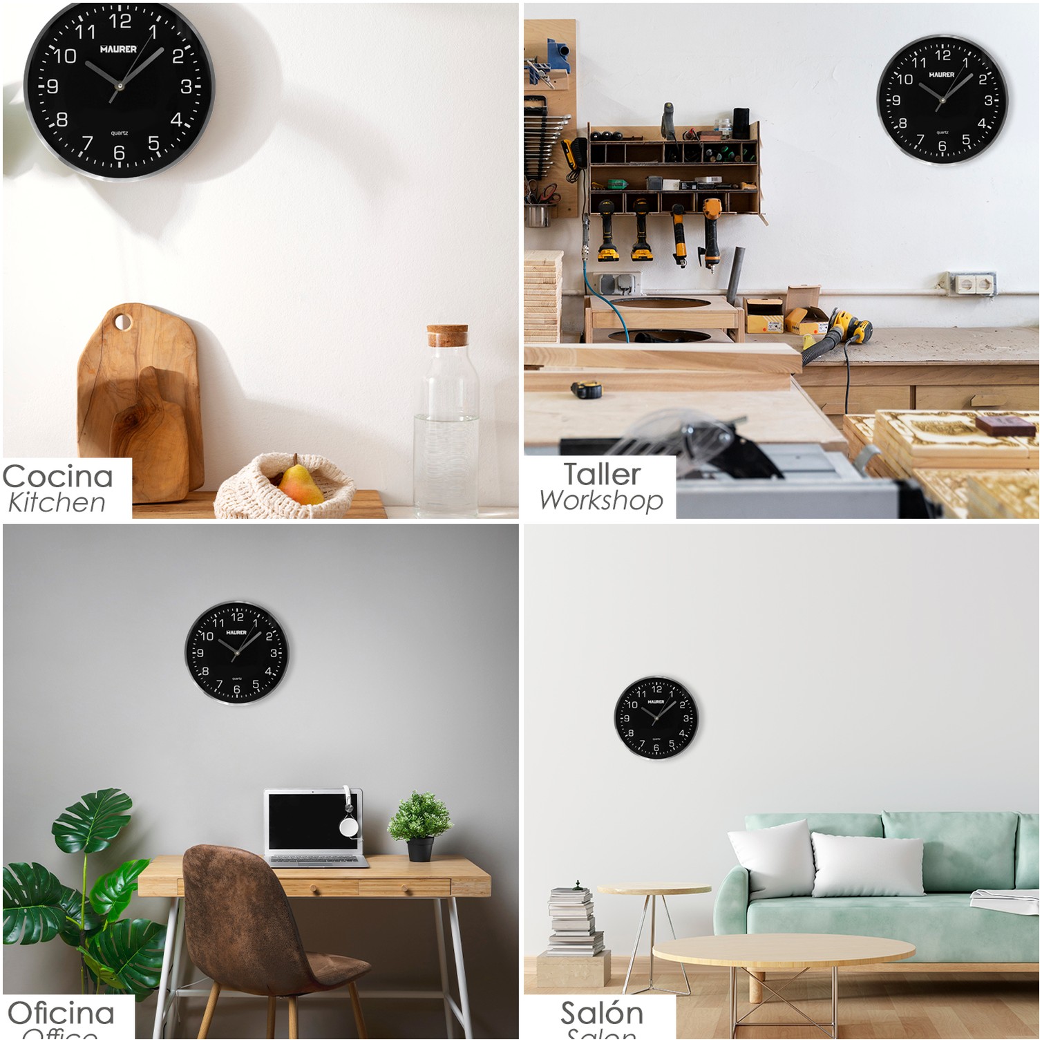 Reloj De Pared Ø 25 Cm Negro