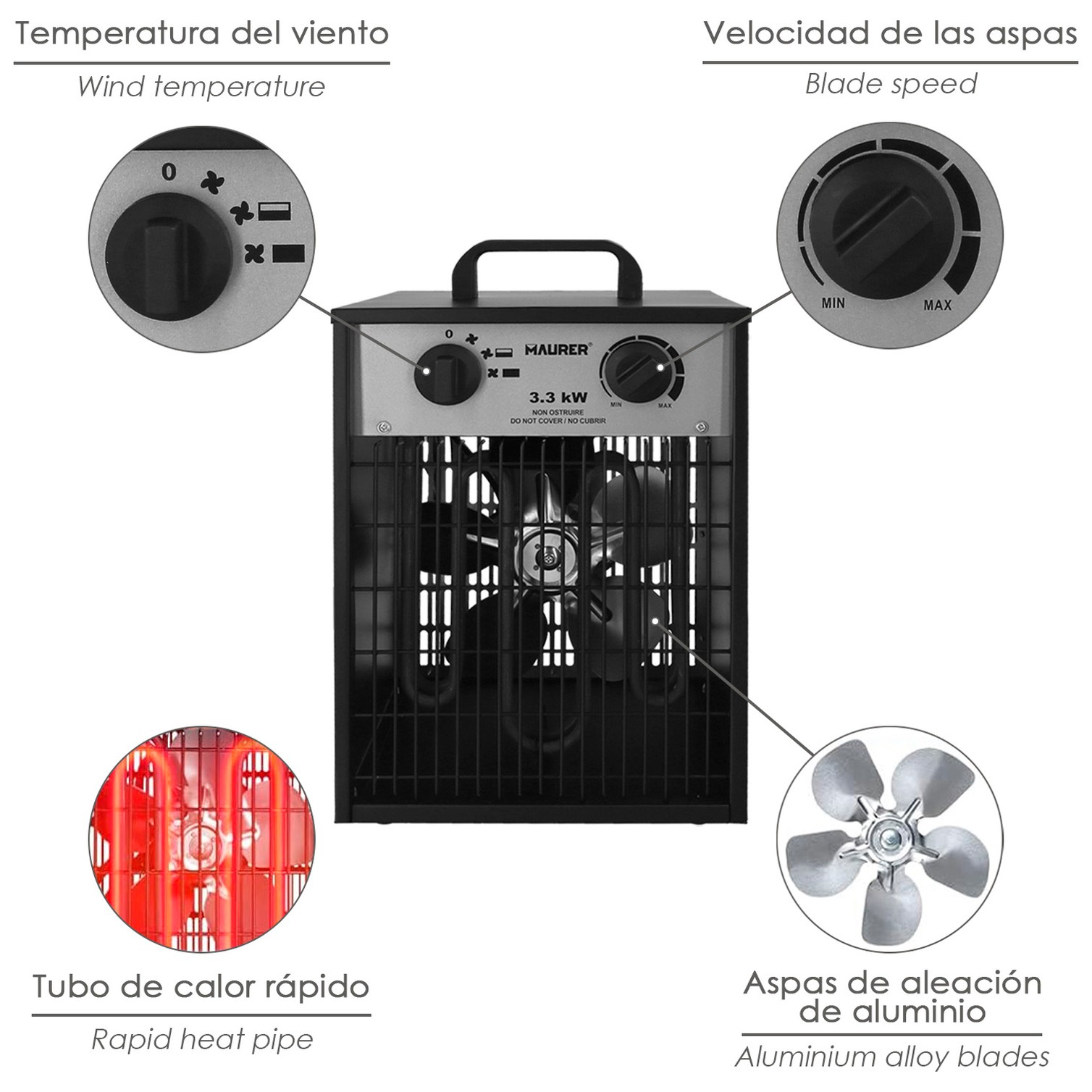 Calefactor Industrial 1650 / 3300 Watt. Cañon Aire Caliente.