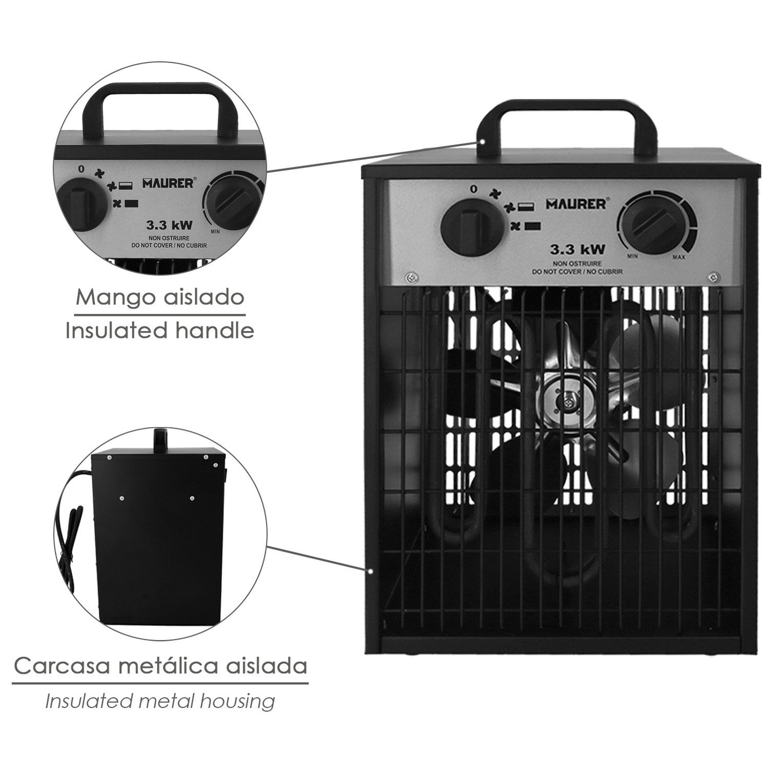 Calefactor Industrial 1650 / 3300 Watt. Cañon Aire Caliente.