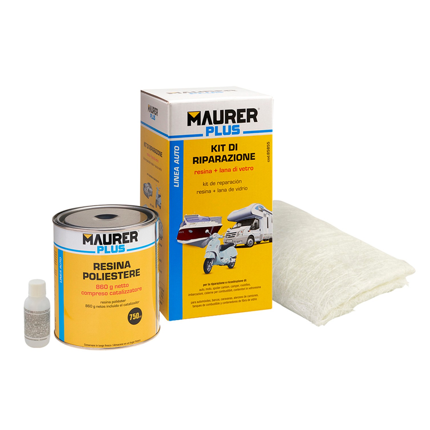 Kit Reparación Resina Poliester 750 Ml Con Endurecedor y 0,5m2 De Fibra De Vidrio