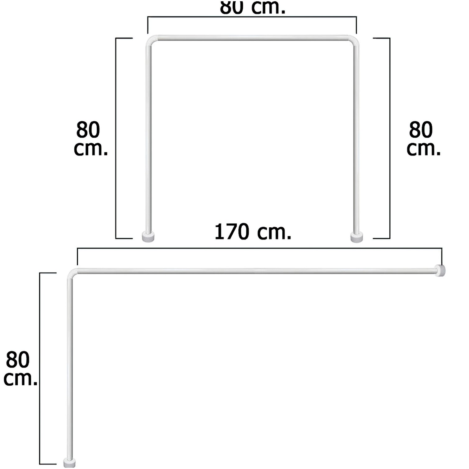 Barra Para Cortina Ducha Universal Aluminio Blanco 80 x 170 cm.
