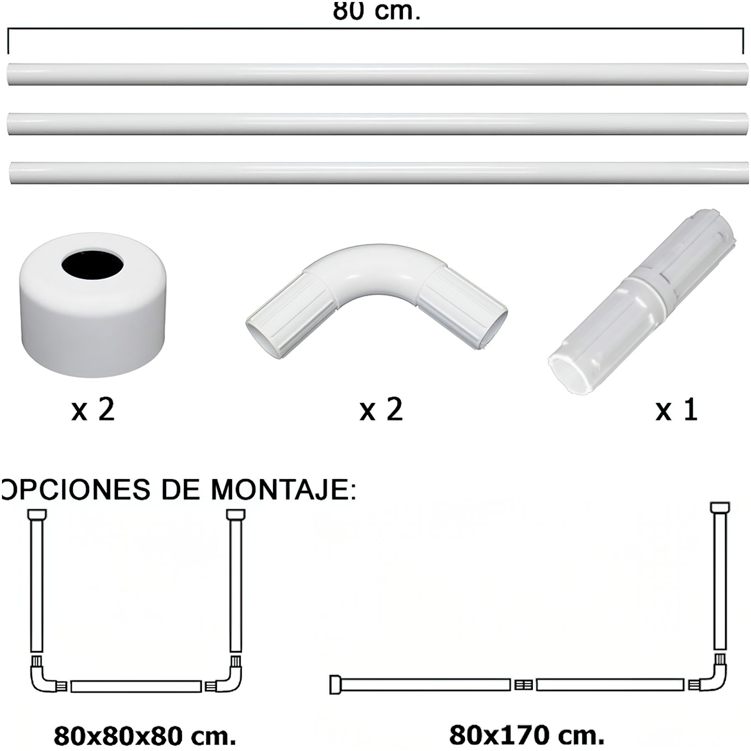 Barra Para Cortina Ducha Universal Aluminio Blanco 80 x 170 cm.