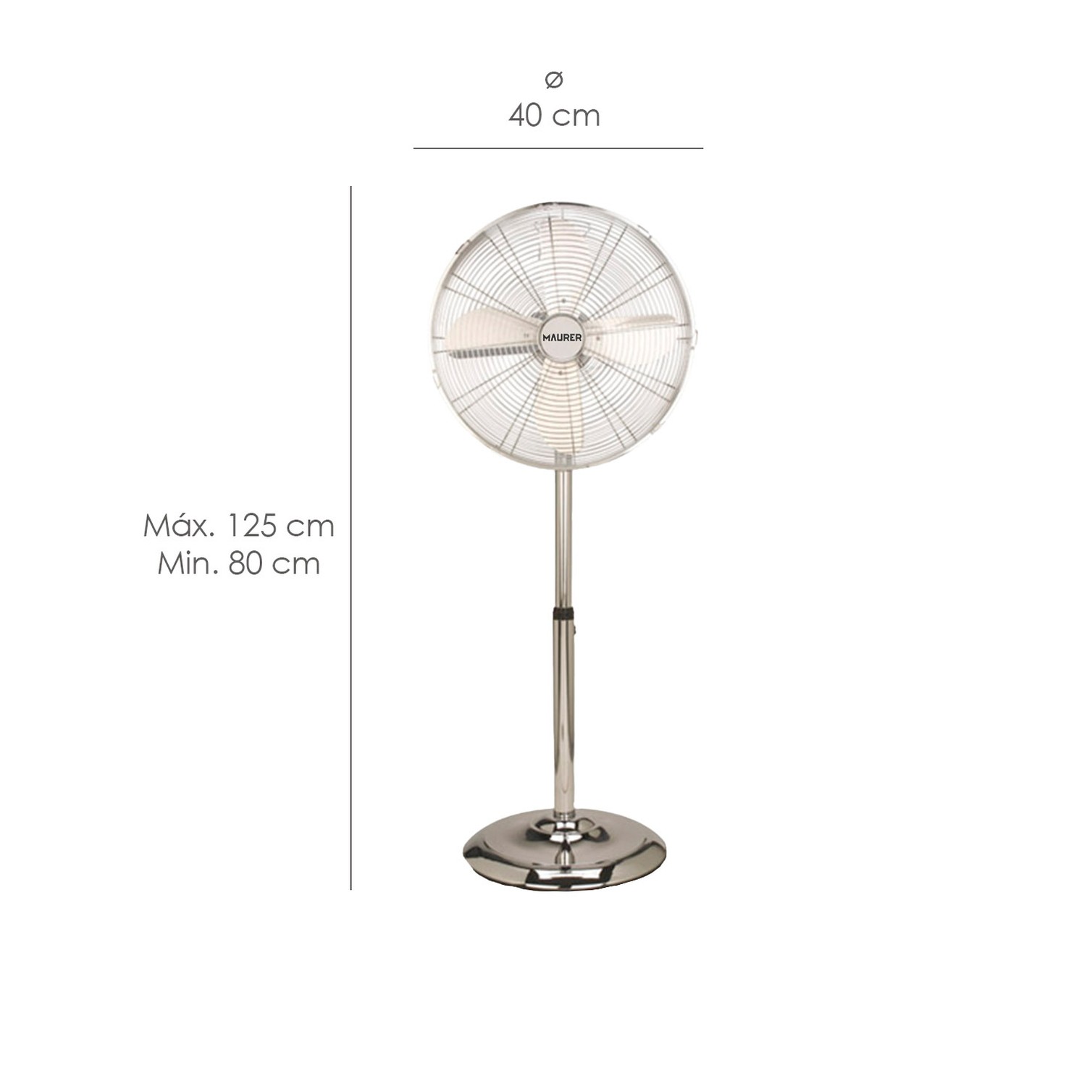 Ventilador Maurer de Pie 125 cm. de Alto Cromo