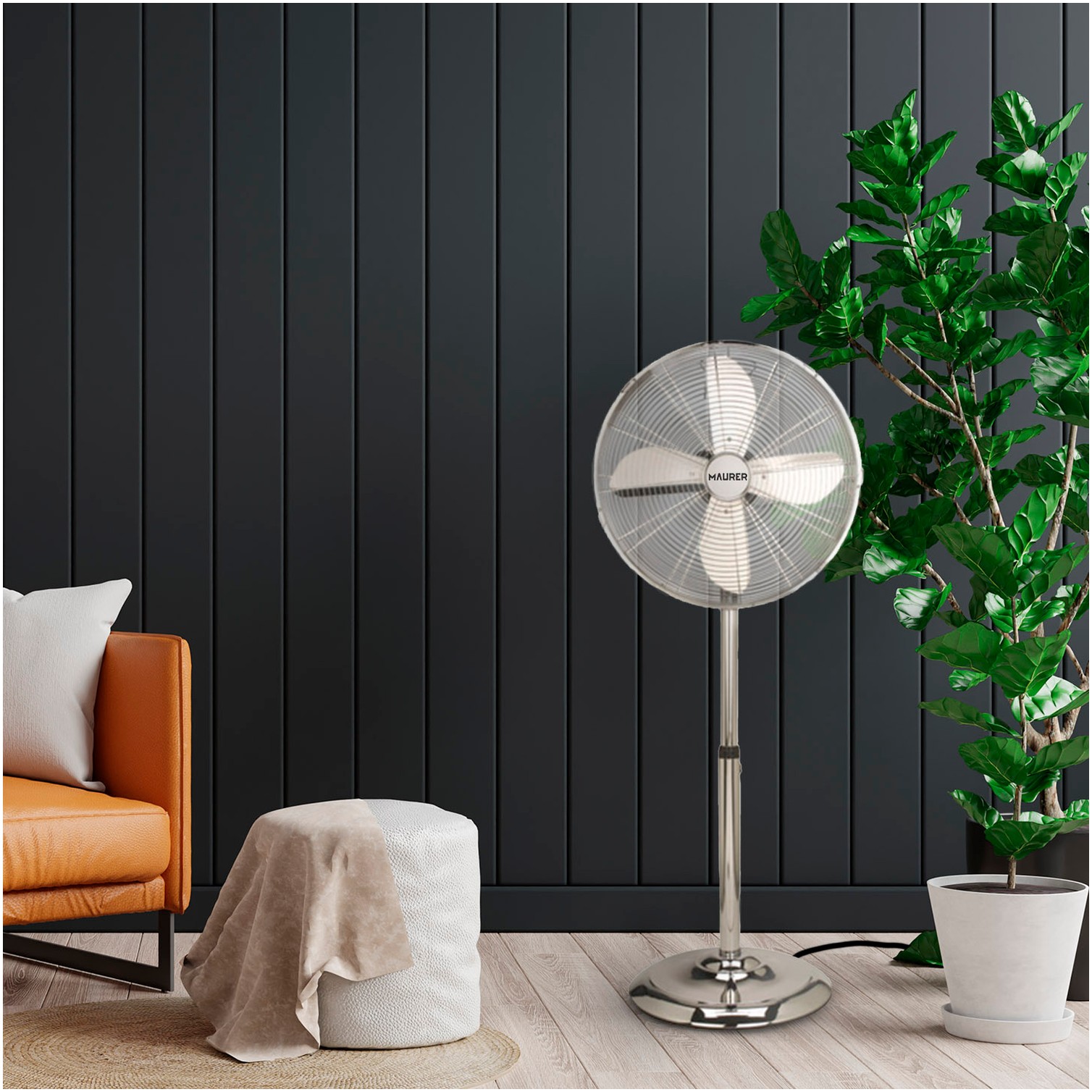 Ventilador Maurer de Pie 125 cm. de Alto Cromo