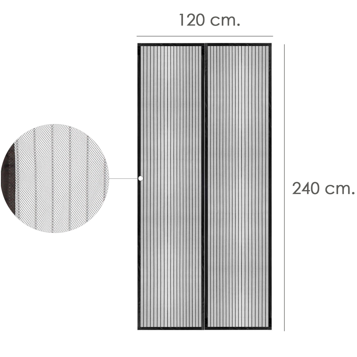 Cortina Mosquitera Para Puertas Con Cierre Central Magnetico Automatico 120 x 240 (Alt.) cm. Color Negro.