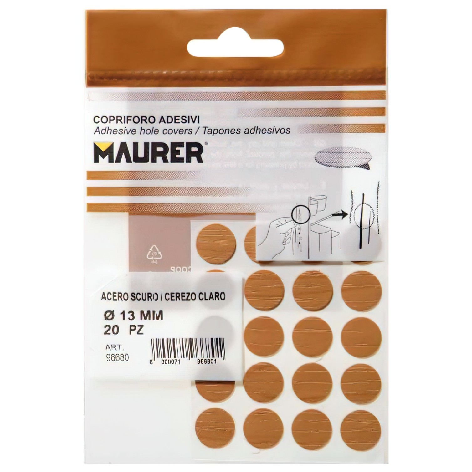 Tapatornillos Adhesivos Cerezo Claro (Blister 20 unidades)