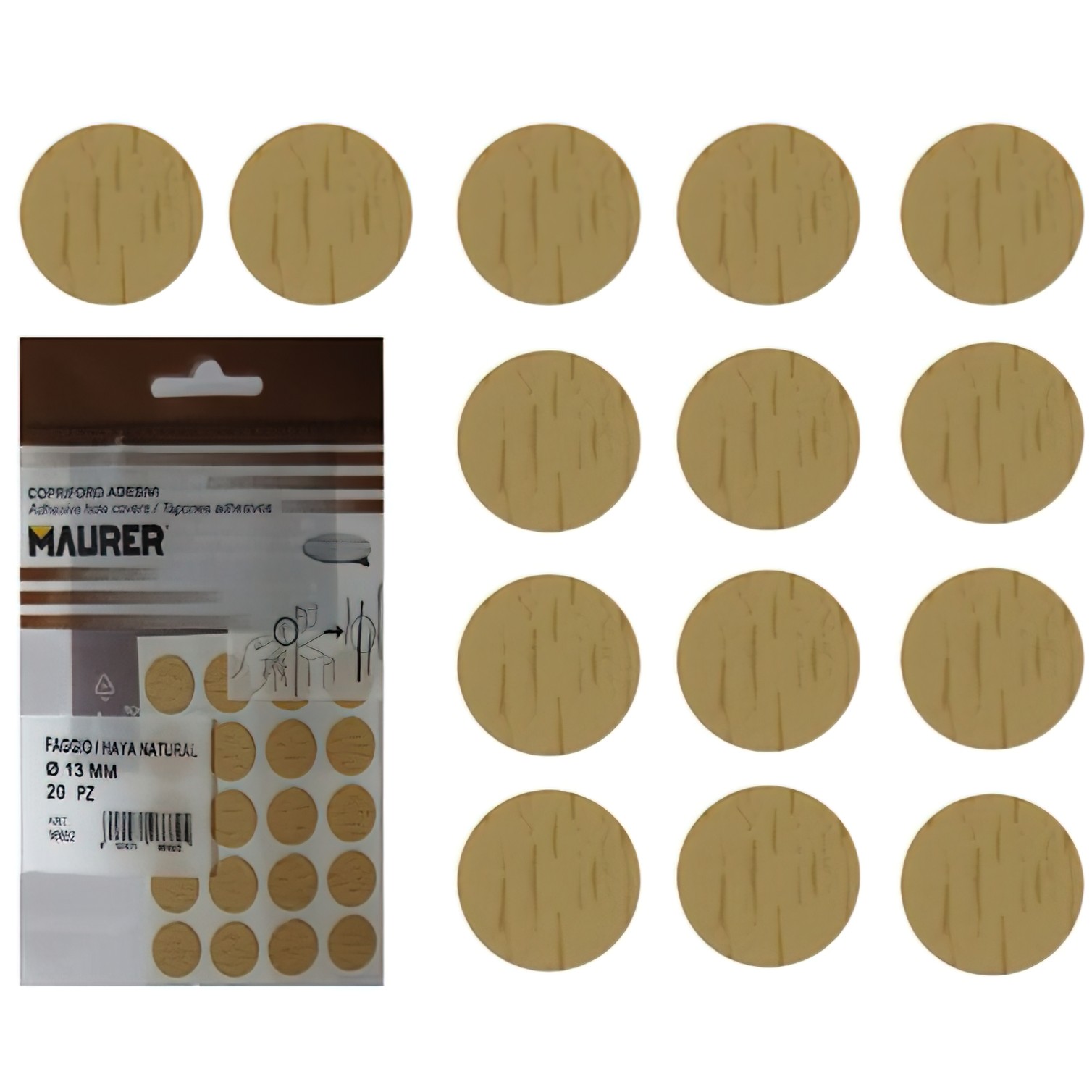 Tapatornillos Adhesivos Haya Natural (Blister 20 unidades)