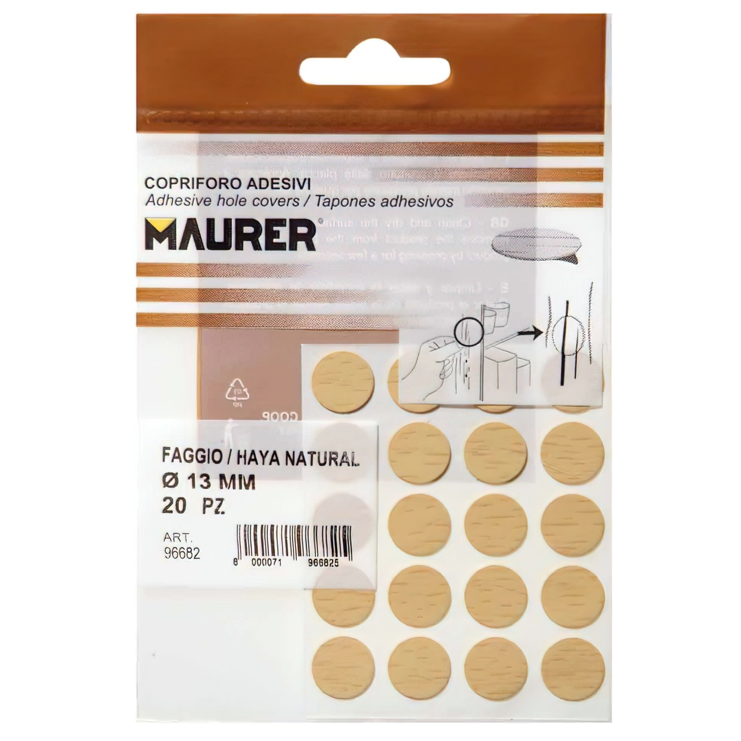 Tapatornillos Adhesivos Haya Natural (Blister 20 unidades)