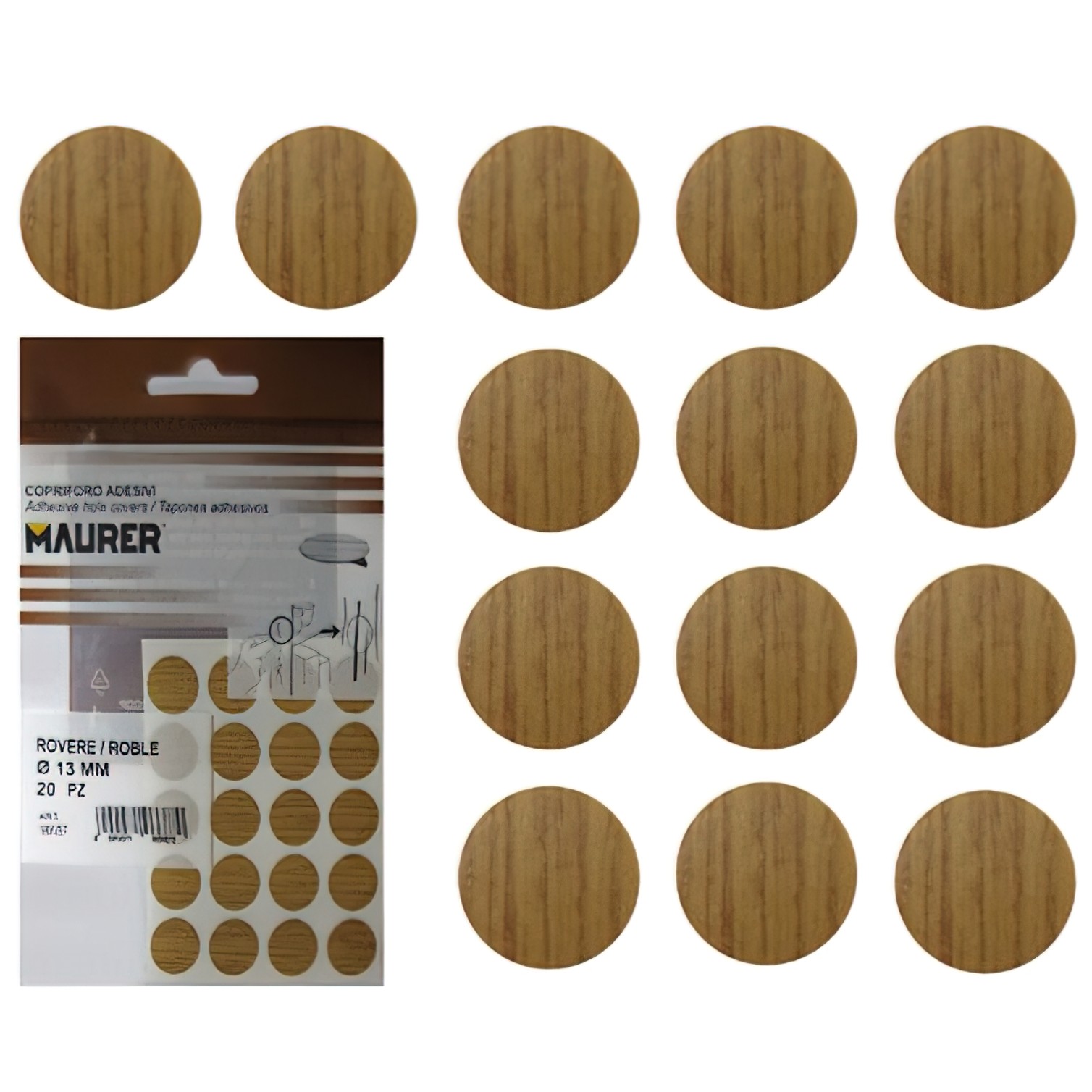 Tapatornillos Adhesivos Roble (Blister 20 unidades)