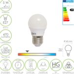 Bombilla Led Esferica E27 5 W. - 40 W. 470 lúmenes. Luz cálida (3.000 °K).