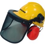 Casco Con Visera, Protector Facial De Rejilla y Protector Auditivo