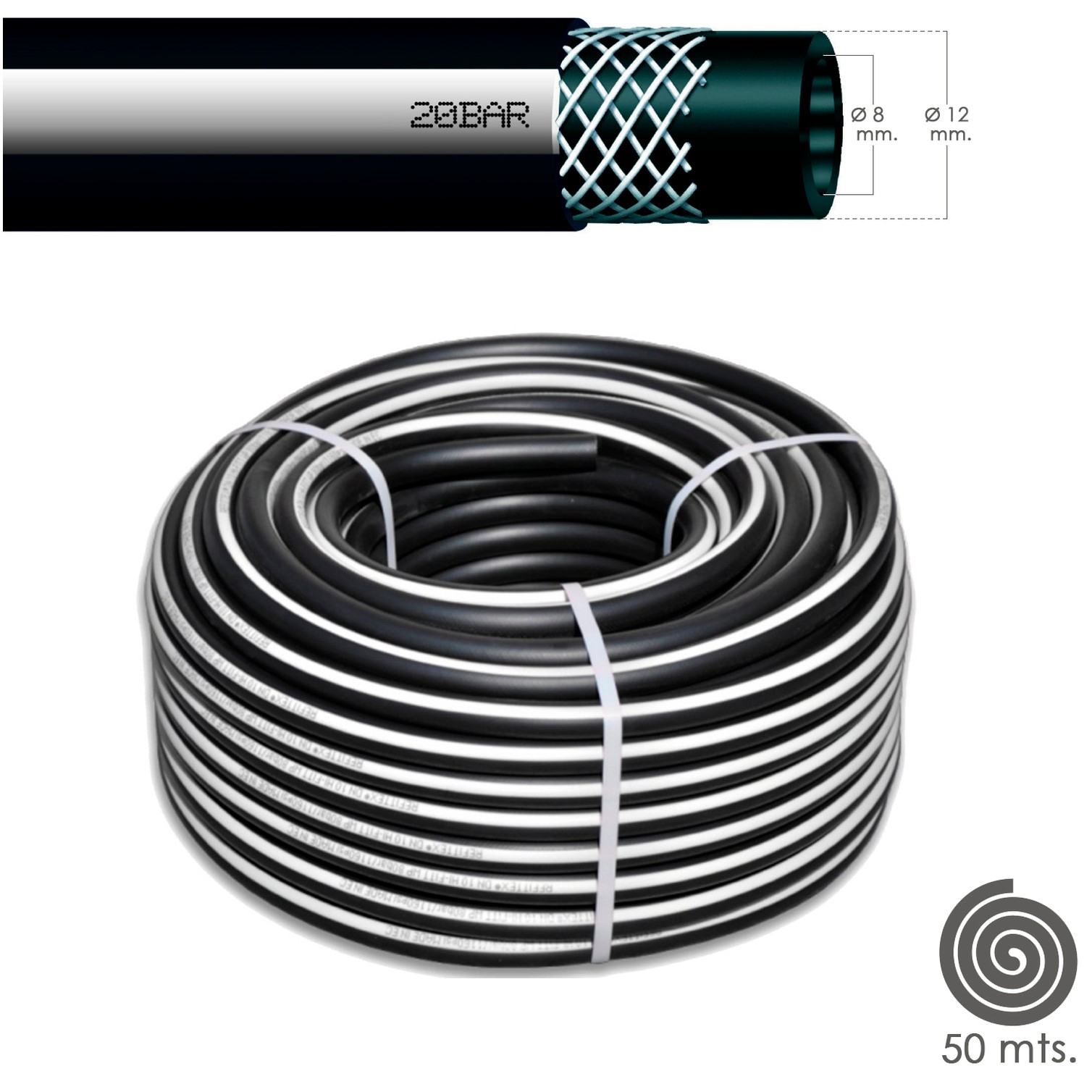 Manguera Aire Comprimido Negro 8 x 17 mm. 20 bares Rollo 50 metros