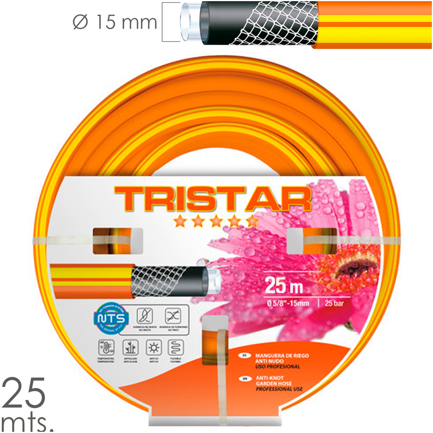 Manguera Tricotado No Torsion 15 mm. - 5/8" Rollo 25 Metros
