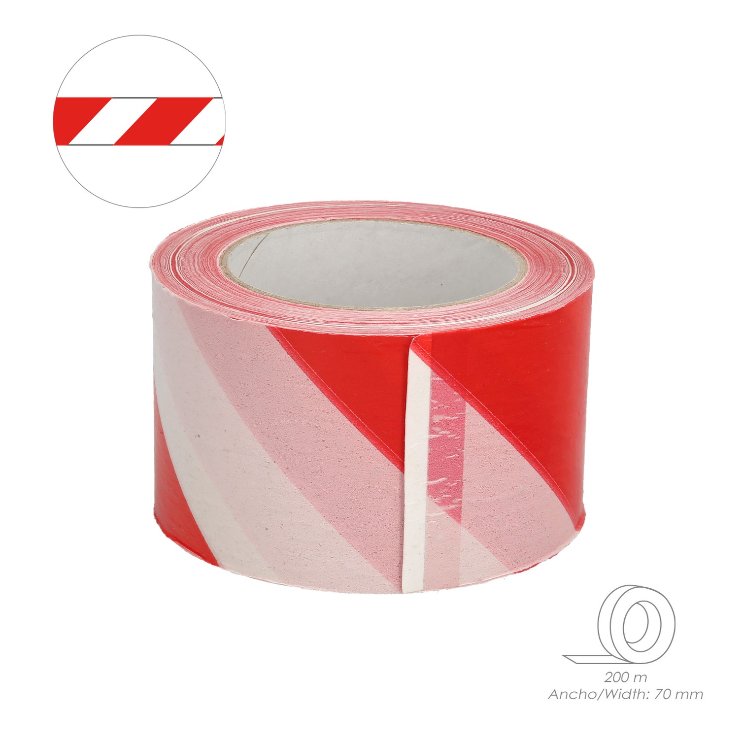 Cinta Señalización LDPE Roja/Blanca Rollo 70 mm. x 200 Metros
