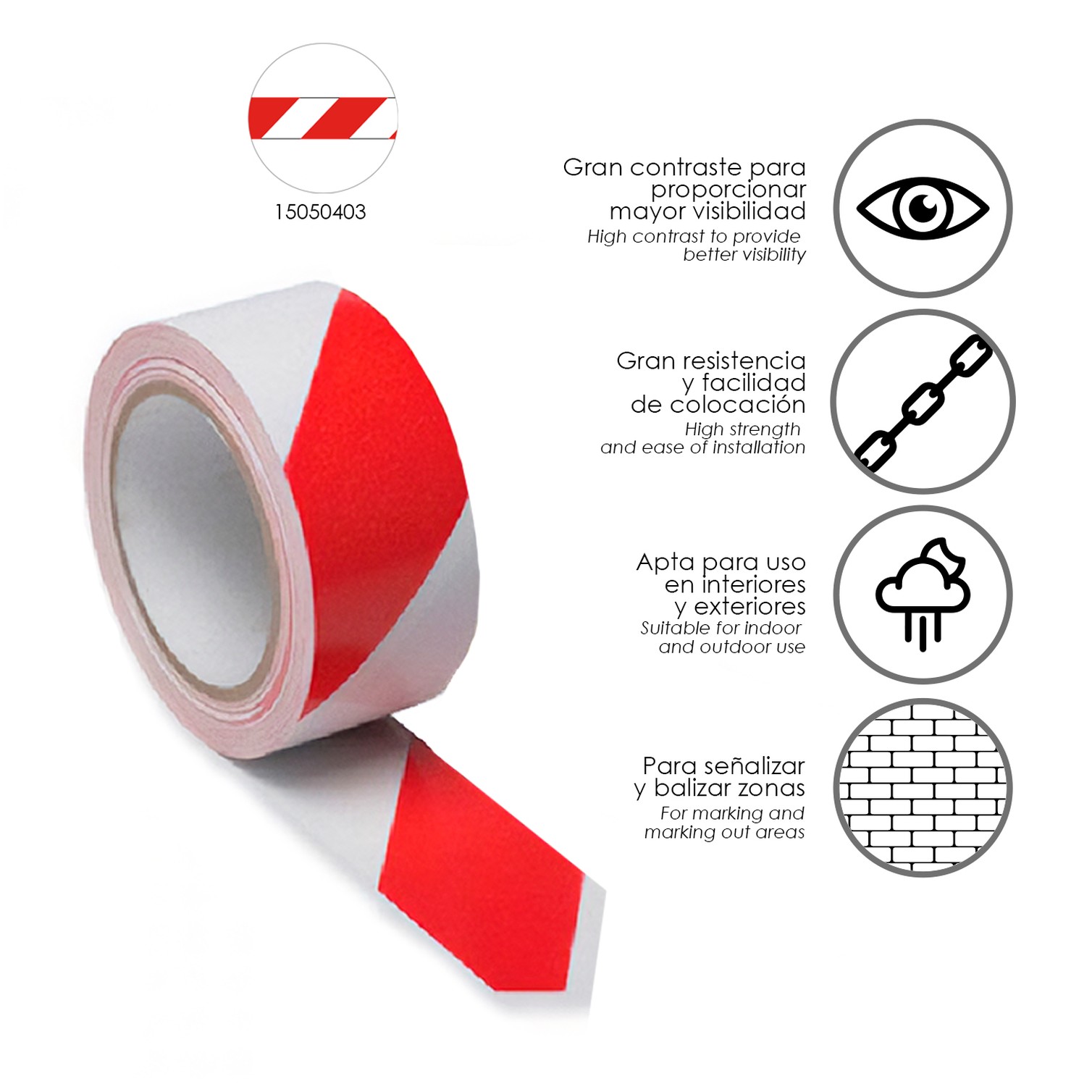Cinta Señalización LDPE Roja/Blanca Rollo 70 mm. x 200 Metros