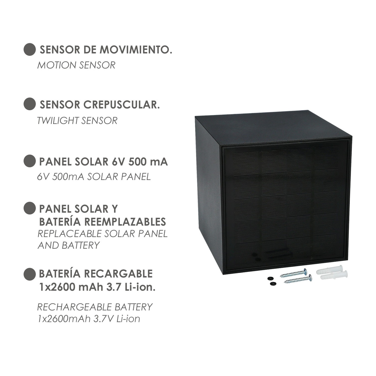 Aplique Solar Led 800 Lumenes Con Detector Movimiento / Crepuscular Protección IP65