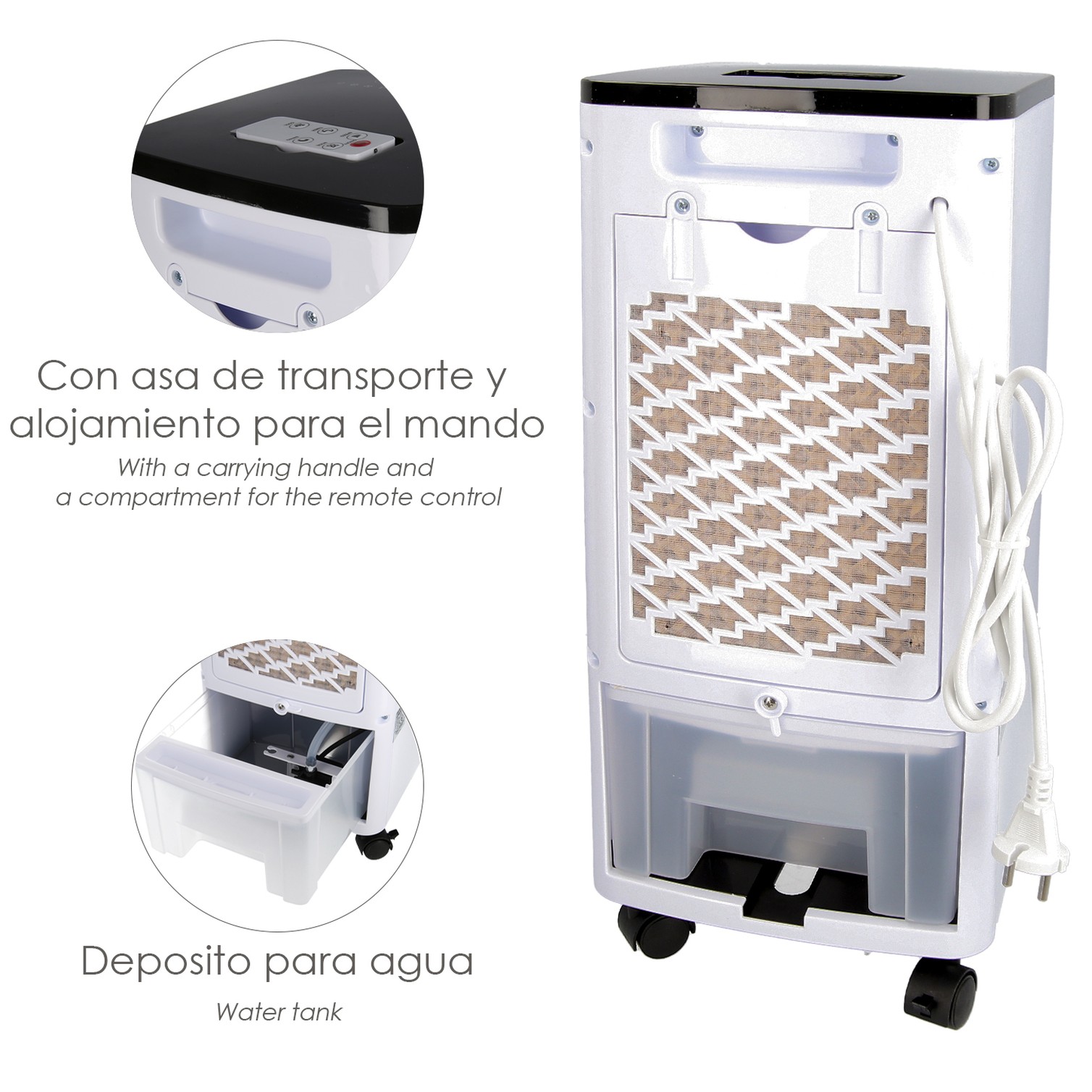 Ventilador Refrescador Por Agua Con Mando. Oscilación Automatica 3 Velocidades, Modo Ventilación / Refrigeración