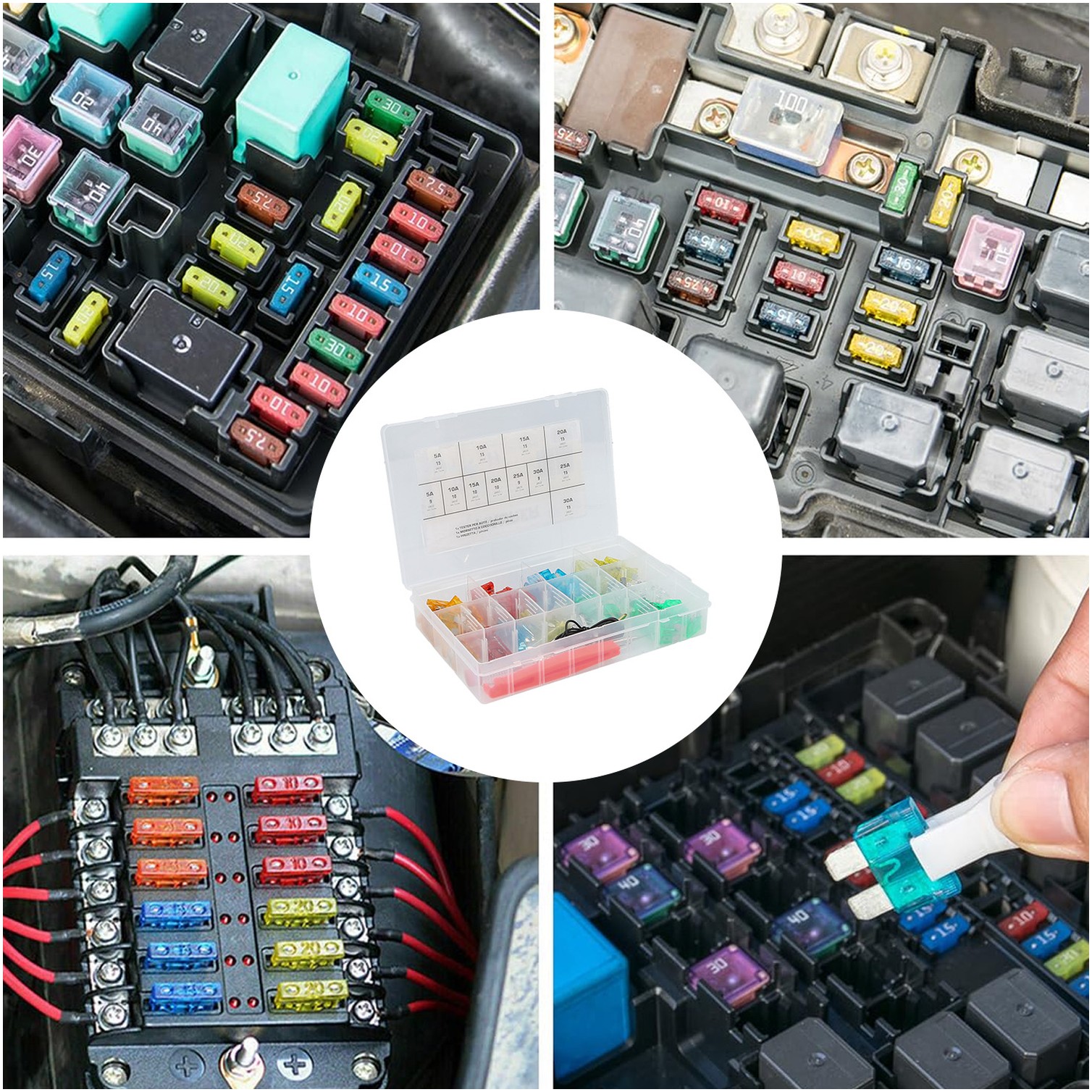 Kit de Fusibles de Coche, 150 Pcs, Extractor de Fusibles para Coche, Caravanas, Furgoneta, Moto, Barcos (5A 10A 15A 20A 25A 30A)
