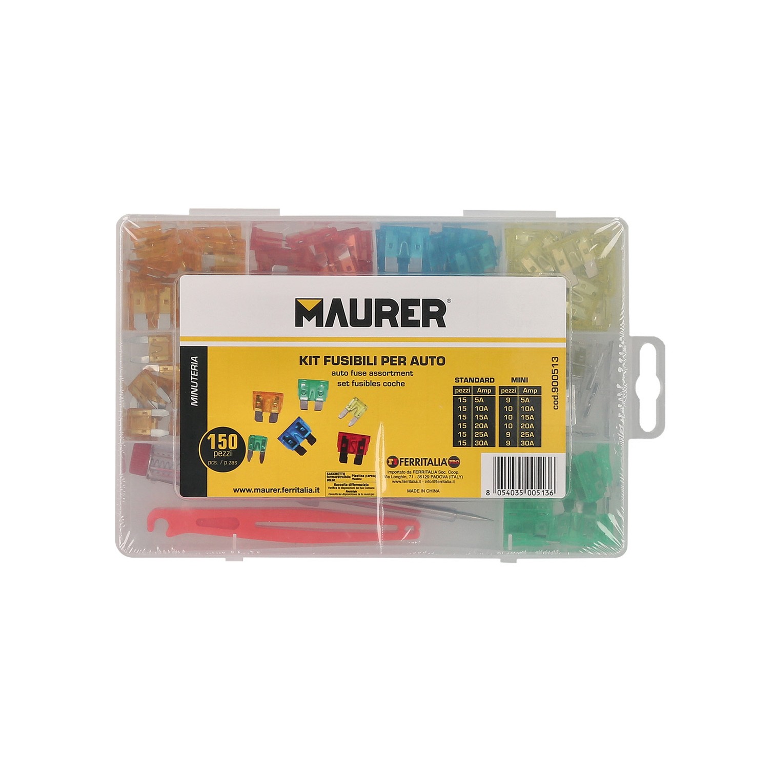 Kit de Fusibles de Coche, 150 Pcs, Extractor de Fusibles para Coche, Caravanas, Furgoneta, Moto, Barcos (5A 10A 15A 20A 25A 30A)