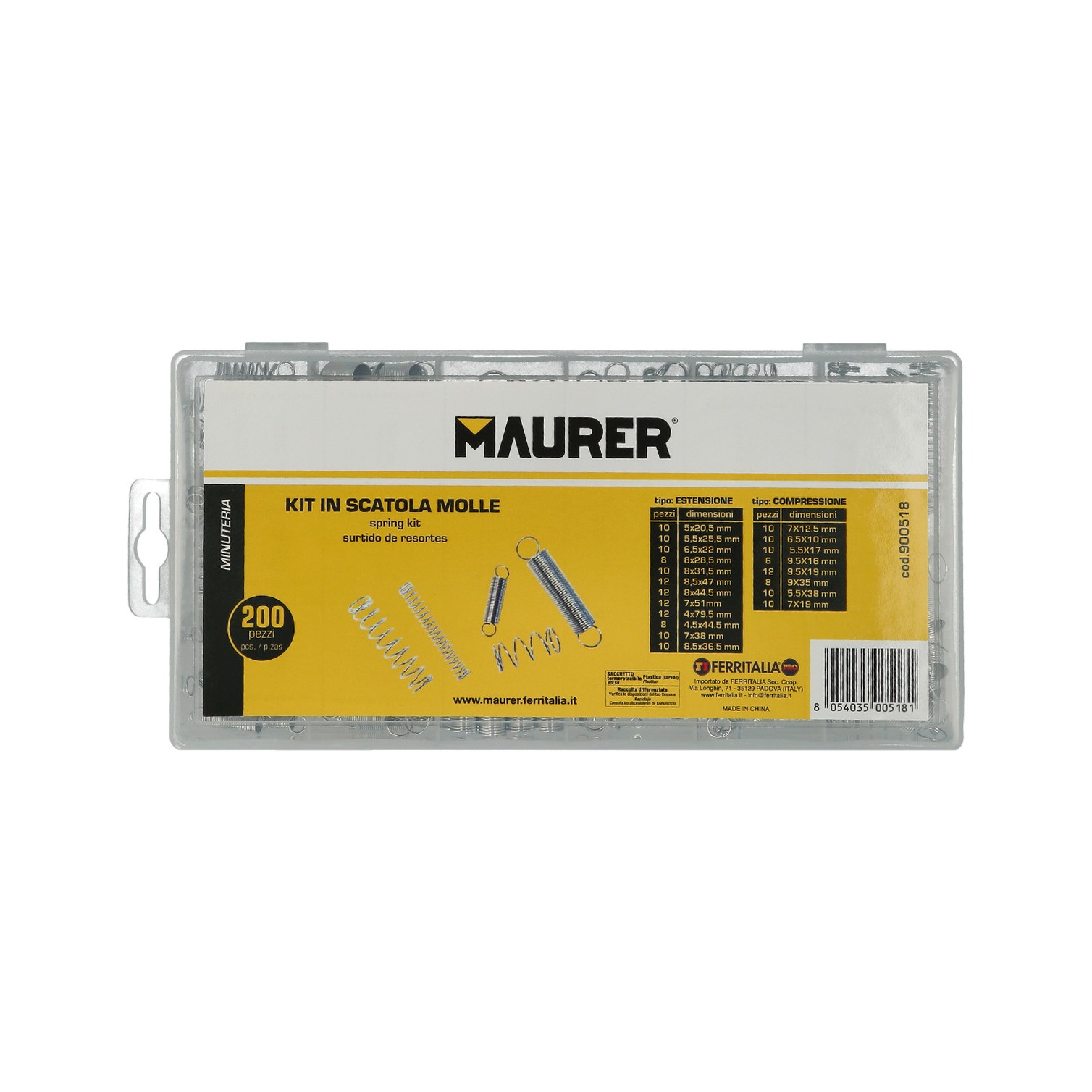 Kit Maletin 200 Muelles Compresión / Extensión Con Caja De Almacenamiento, Para Todo Tipo De Herramientas y Equipos