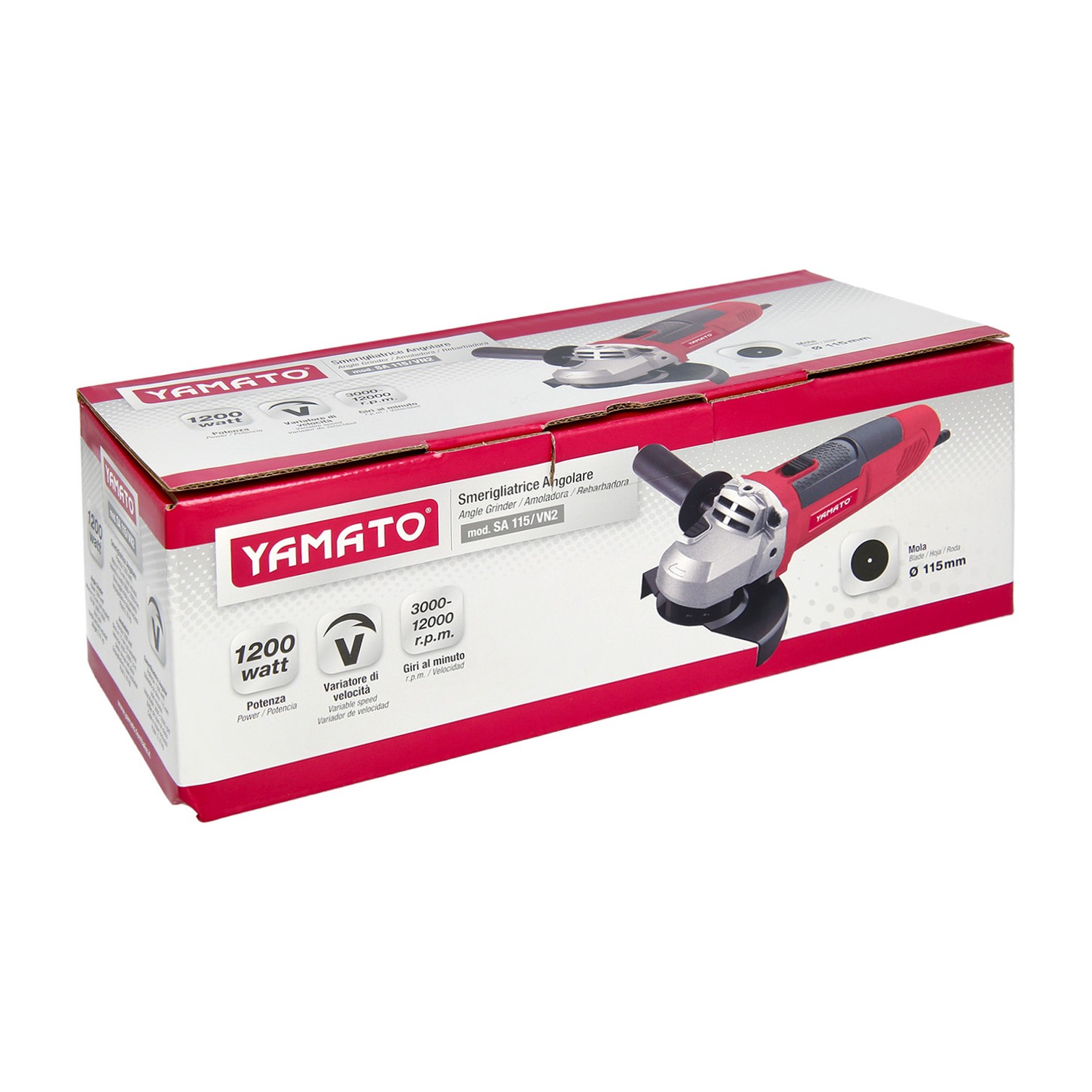 Amoladora 1200 Watt. Disco Ø 115 mm. Velocidad Variable.