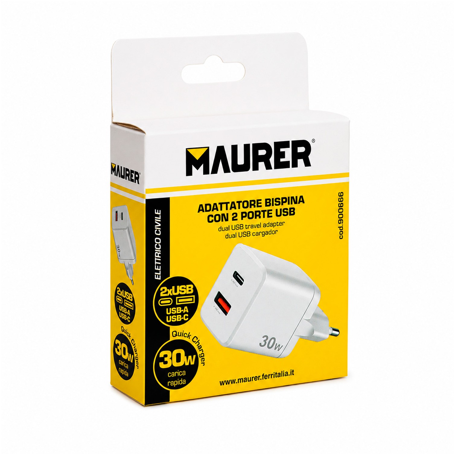 Cargador De Carga Rápida 30 W. Con Doble Puerto USB A y USB C