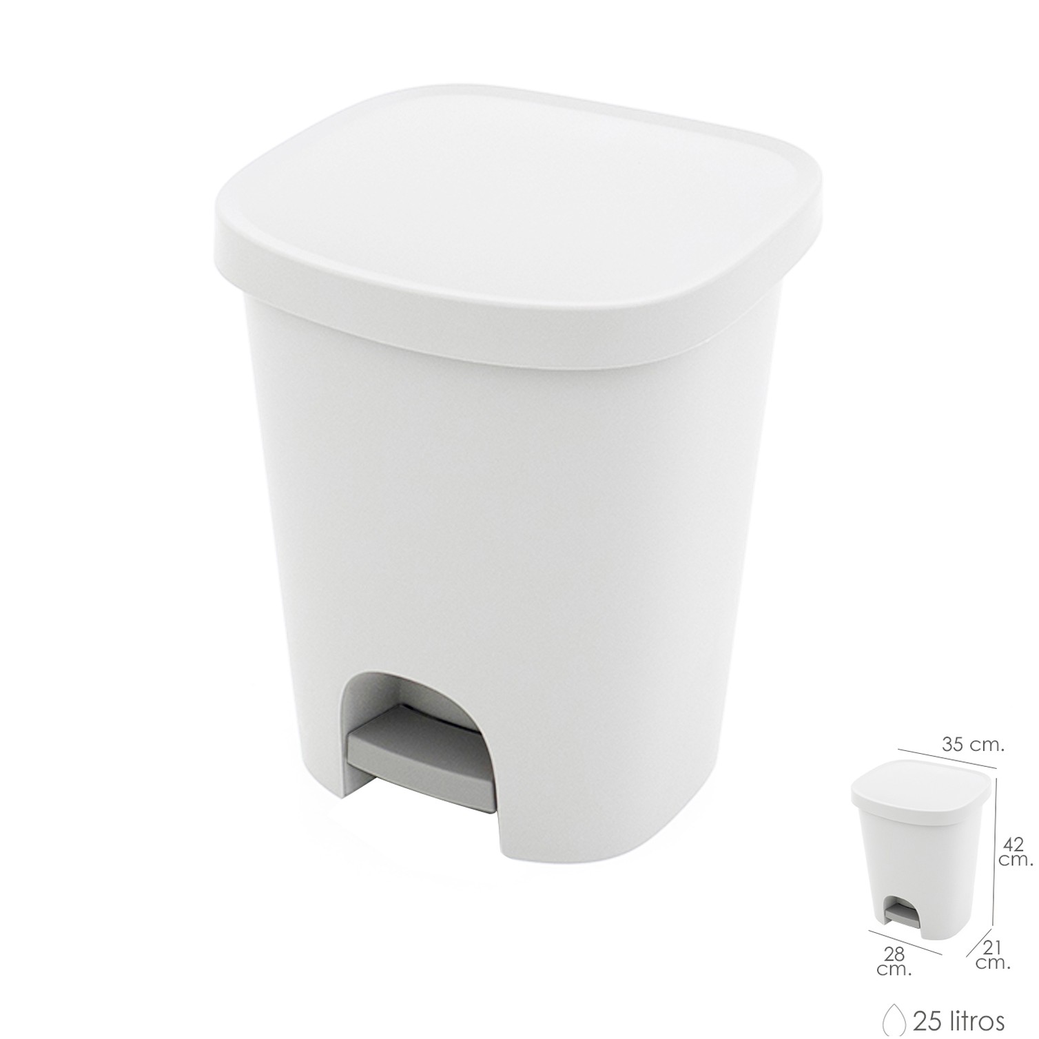 Cubo Basura Con Pedal 25 Litros Plastico Blanco
