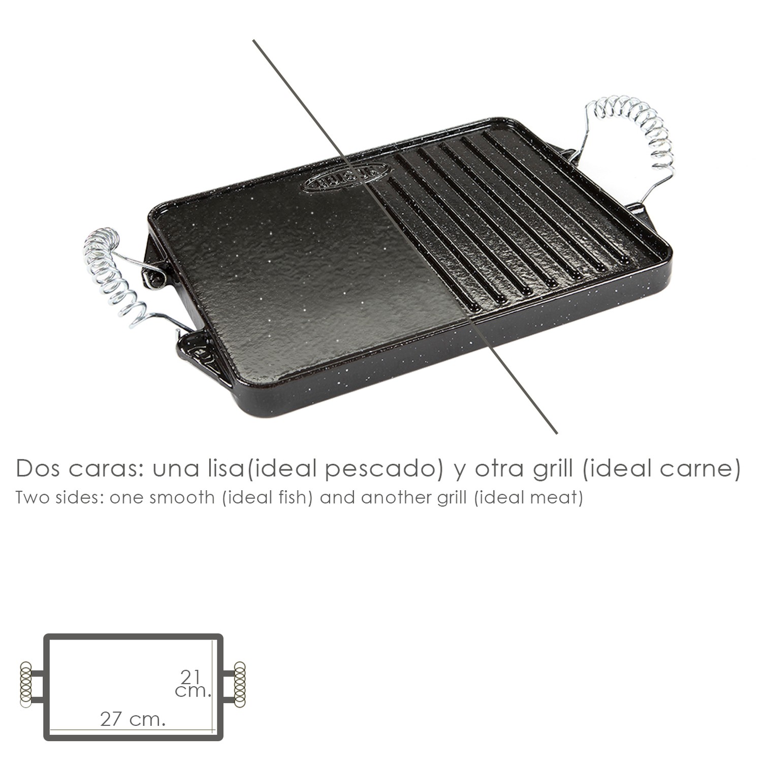 Plancha Hierro Fundido Esmaltada Rectangular 21 x 27 cm.