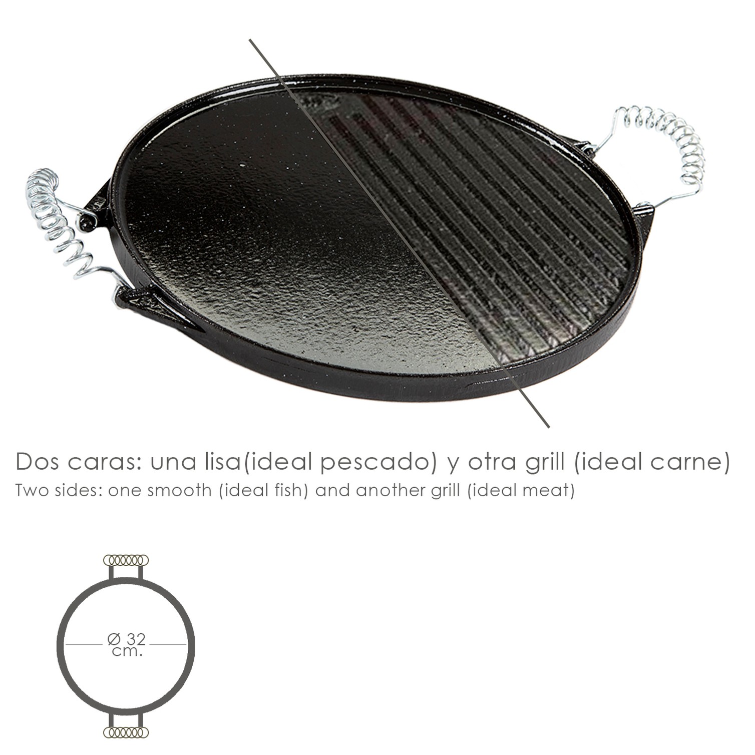 Plancha Hierro Fundido Esmaltada Redonda Ø 32 cm.