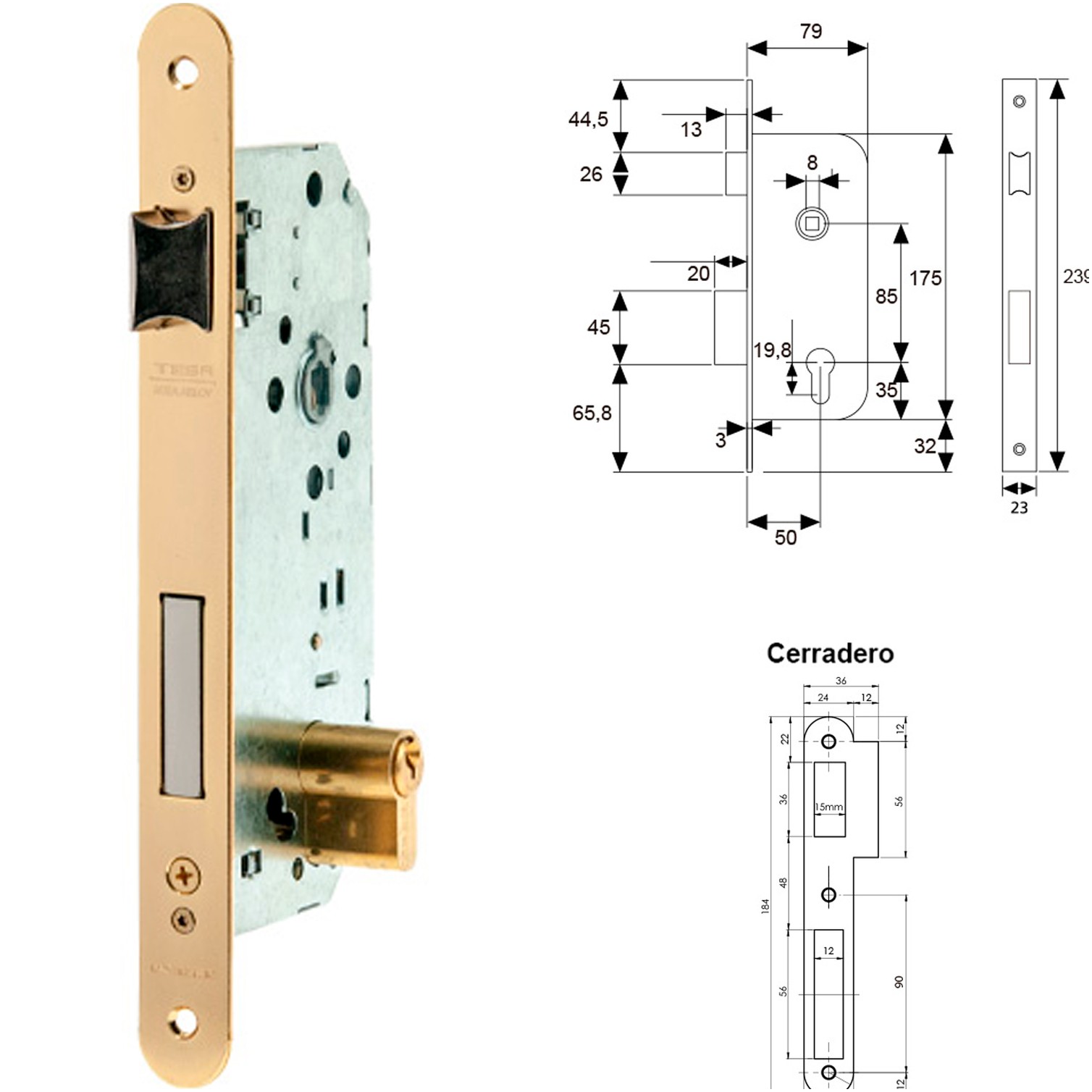 Cerradura Tesa 2030-hl/50 Canto Redondo