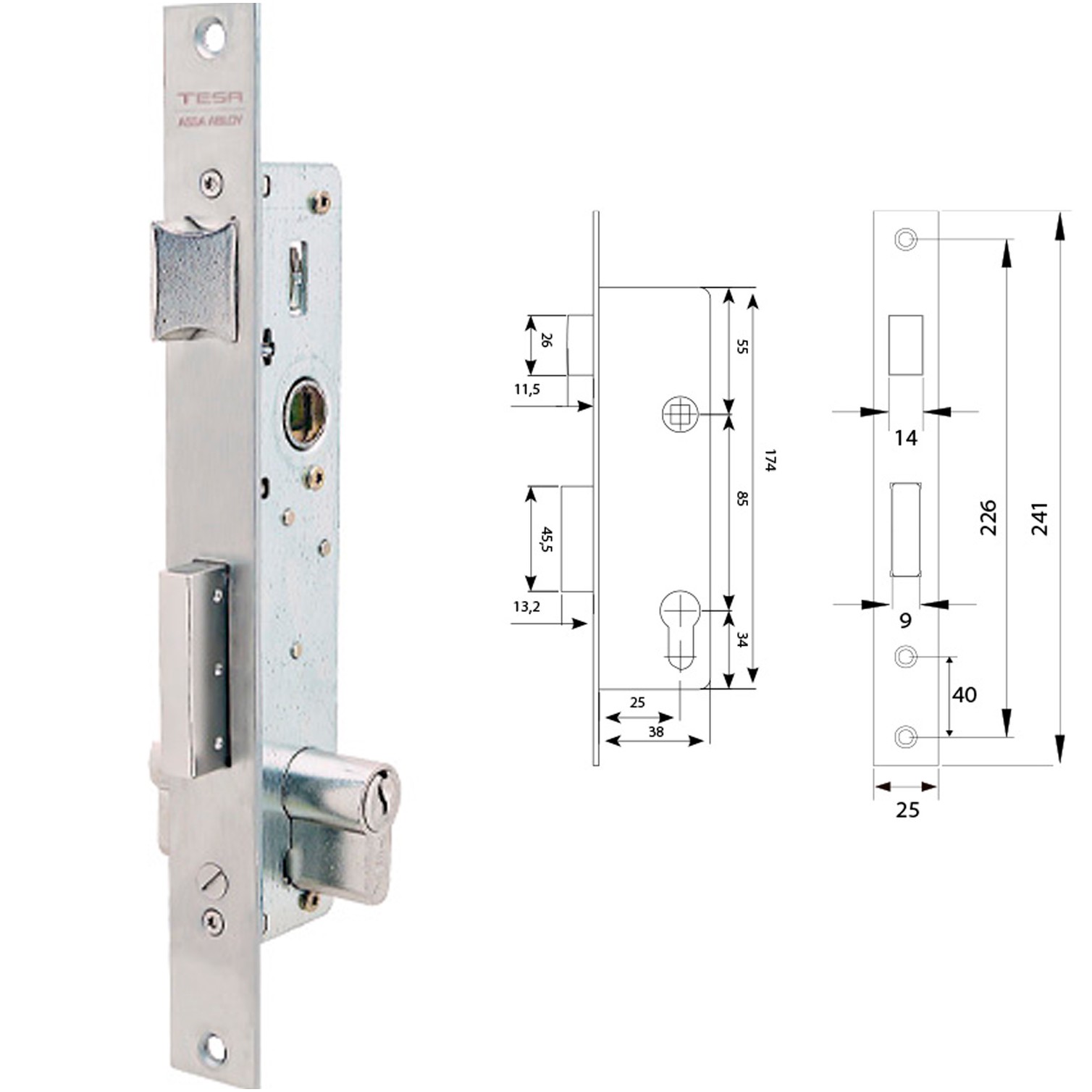 Cerradura Tesa 2210/38/ssi Sin cerradero Sin escudo