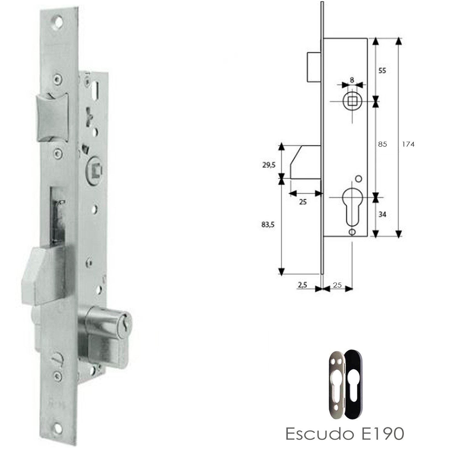 Cerradura Tesa 2210/25/3NI Con Escudo de Seguridad E190 Con Sistema Antipalanqueta