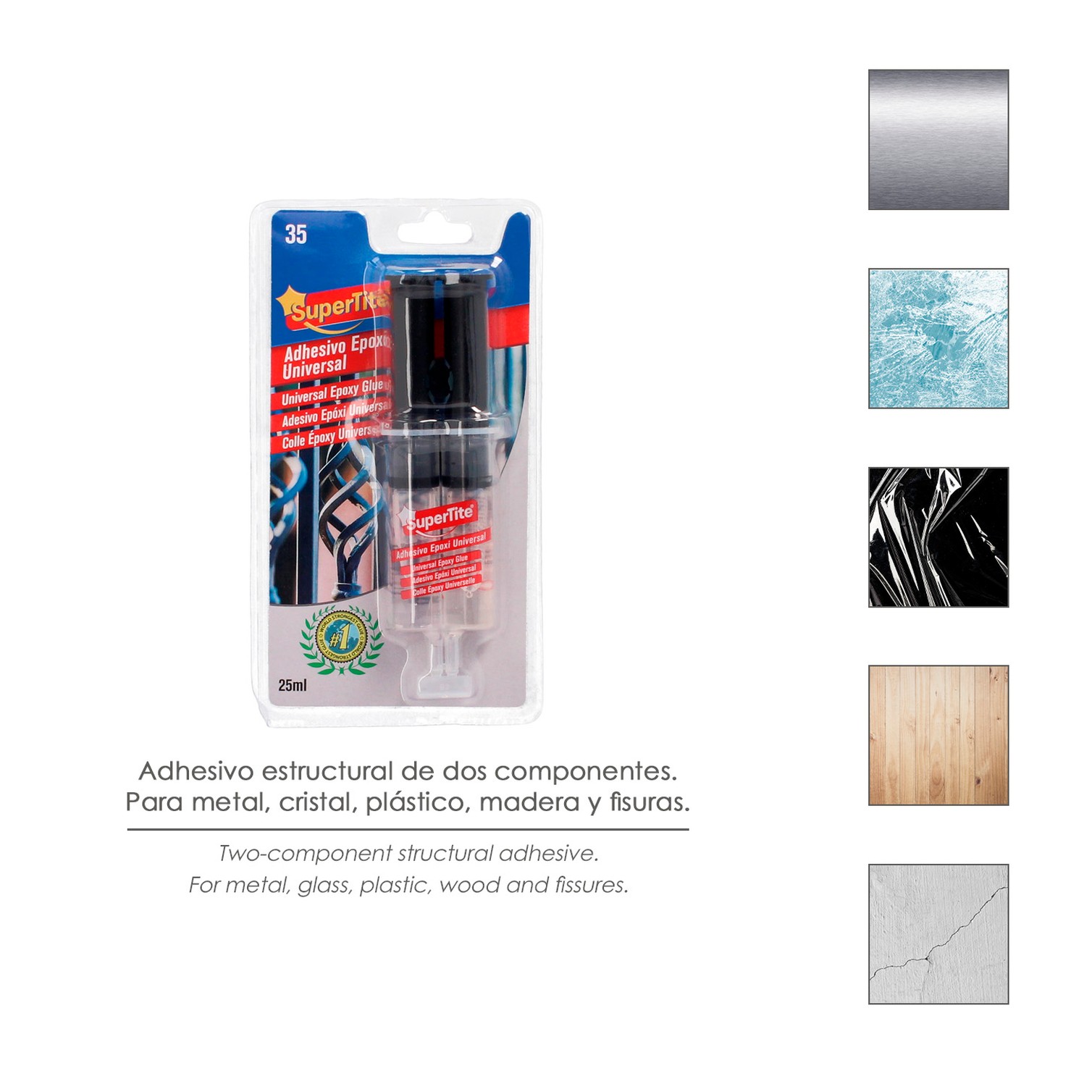 Pegamento Epoxi 2 Componentes (25 Ml.) Pegamento Metal, Cristal, Espejos, Plásticos, Mármol, Embarcaciones, Madera, Piel, Etc