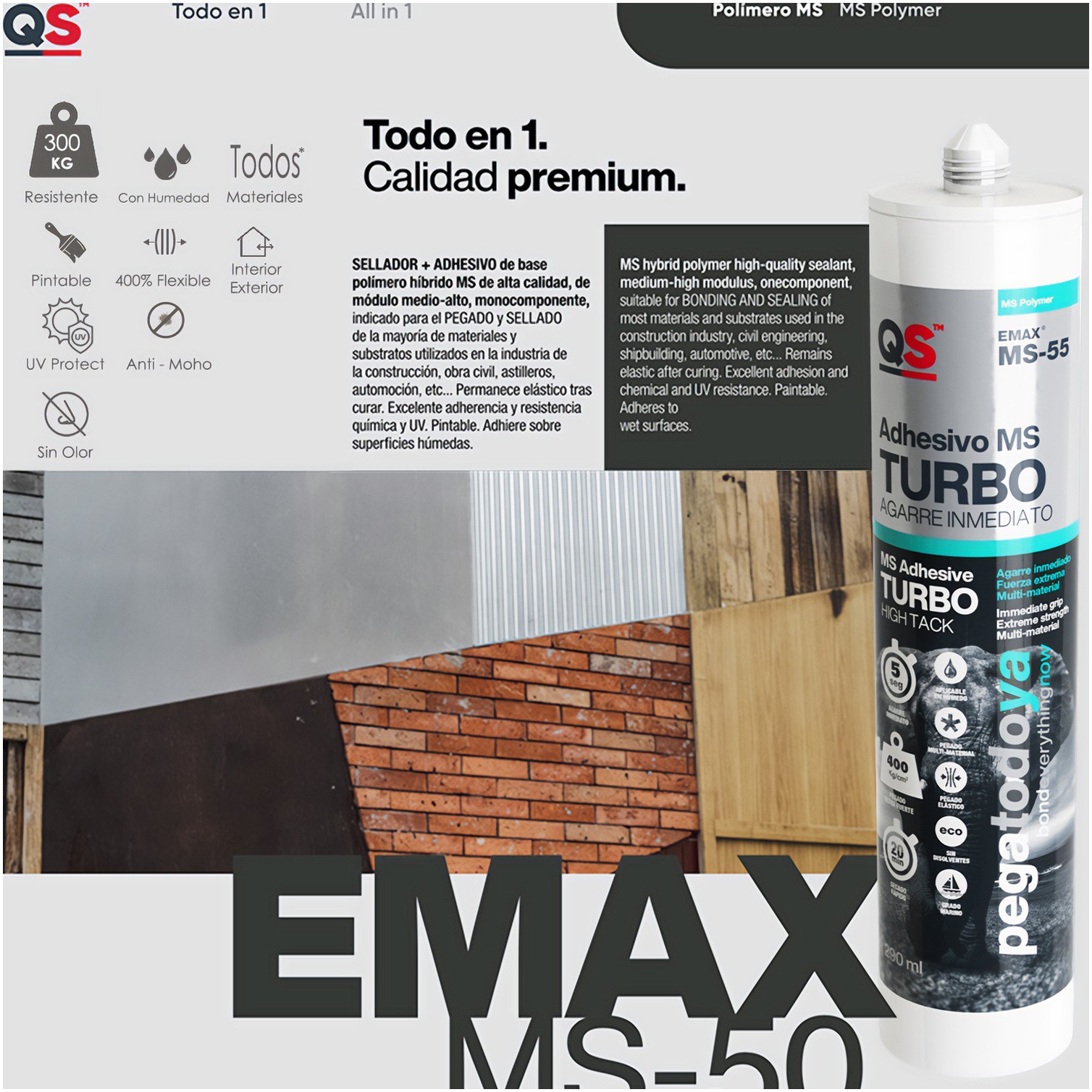 Adhesivo Emax Ms-55 Agarre Instantáneo Turbo Blanco 290 ml.