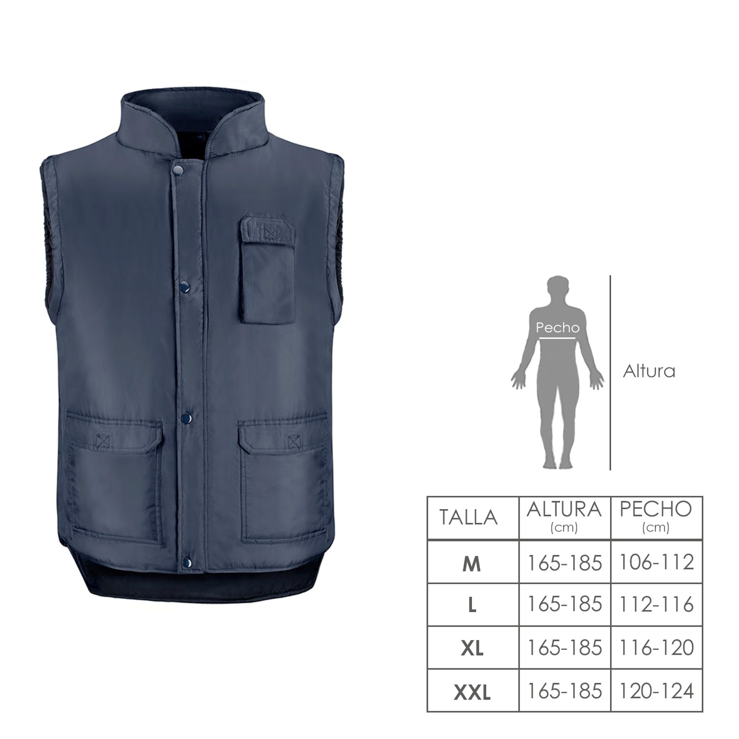 Chaleco Multibolsillos Azul Xl, Chaleco Poliester Con 3 Bolsillos Esteriores y Uno Interior, Chaleco Trabajo, Chaleco Laboral