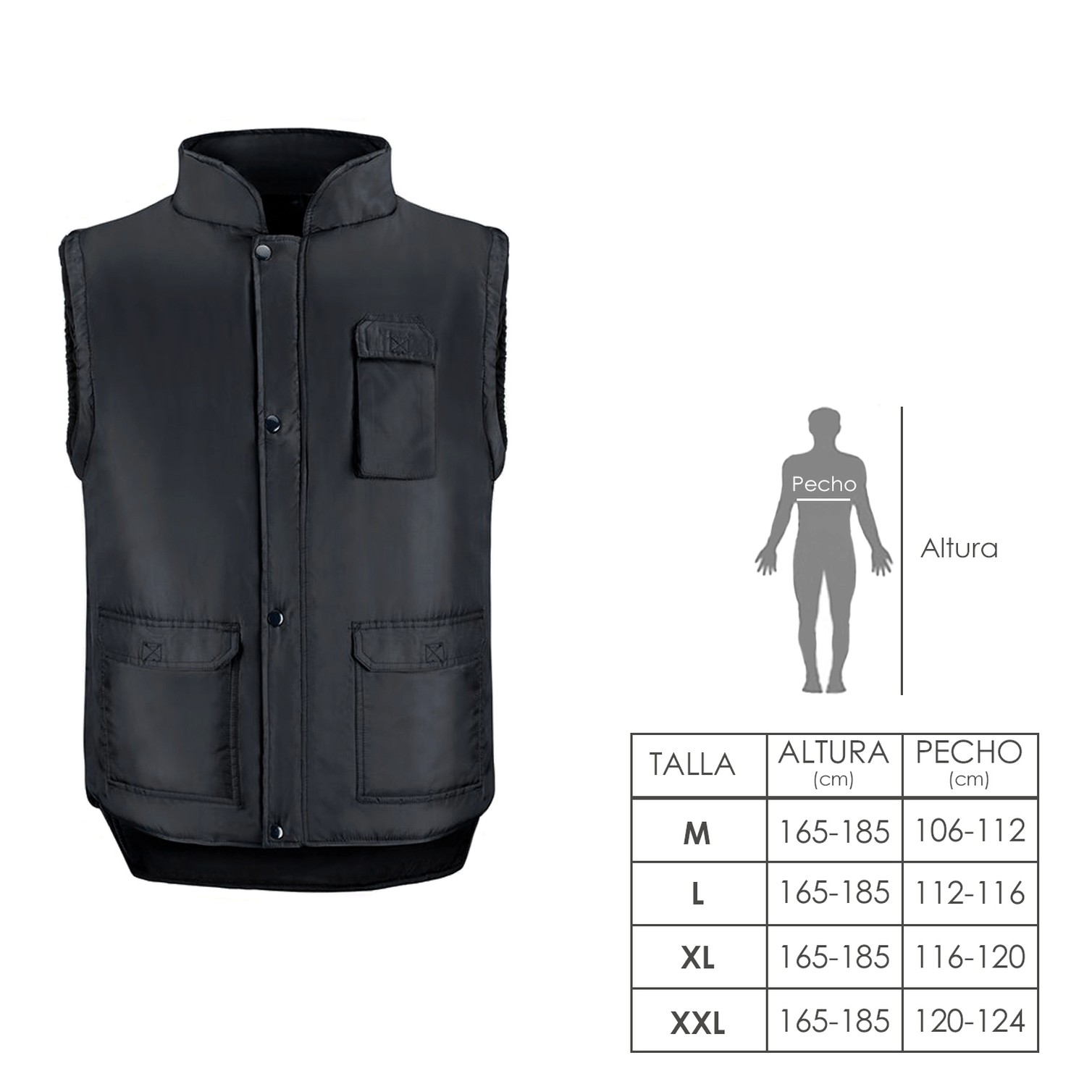 Chaleco Multibolsillos Negro XXL, Chaleco Poliester Con 3 Bolsillos Esteriores y Uno Interior, Chaleco Trabajo, Chaleco Laboral