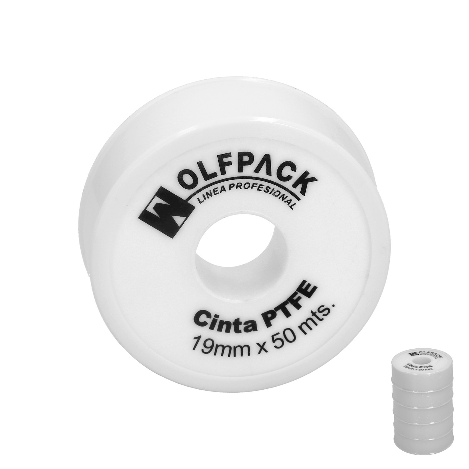 Cinta PTFE Wolfpack 19 mm. x 50 m. Grueso. (Paquete de 5 Rollos)