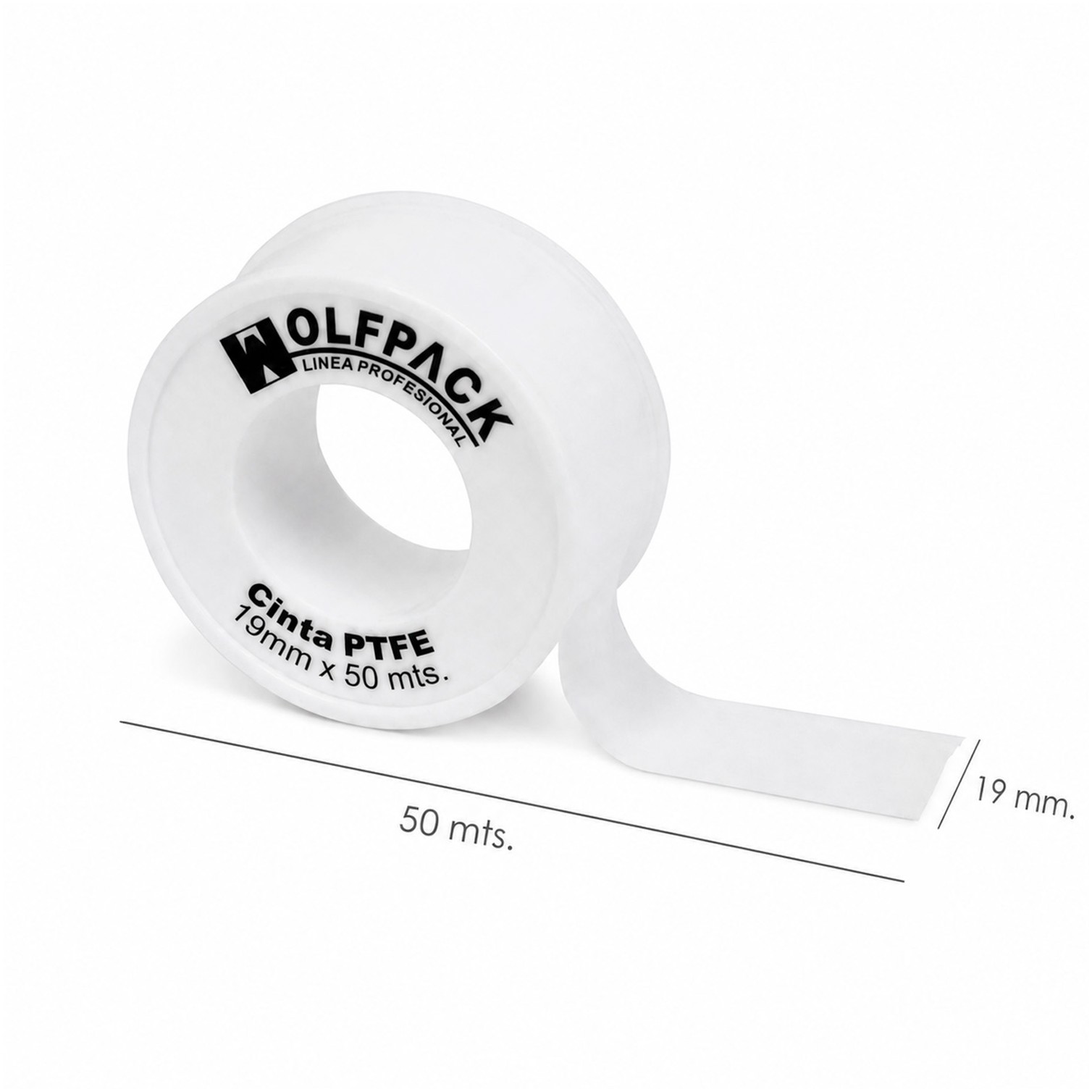 Cinta PTFE Wolfpack 19 mm. x 50 m. Grueso. (Paquete de 5 Rollos)