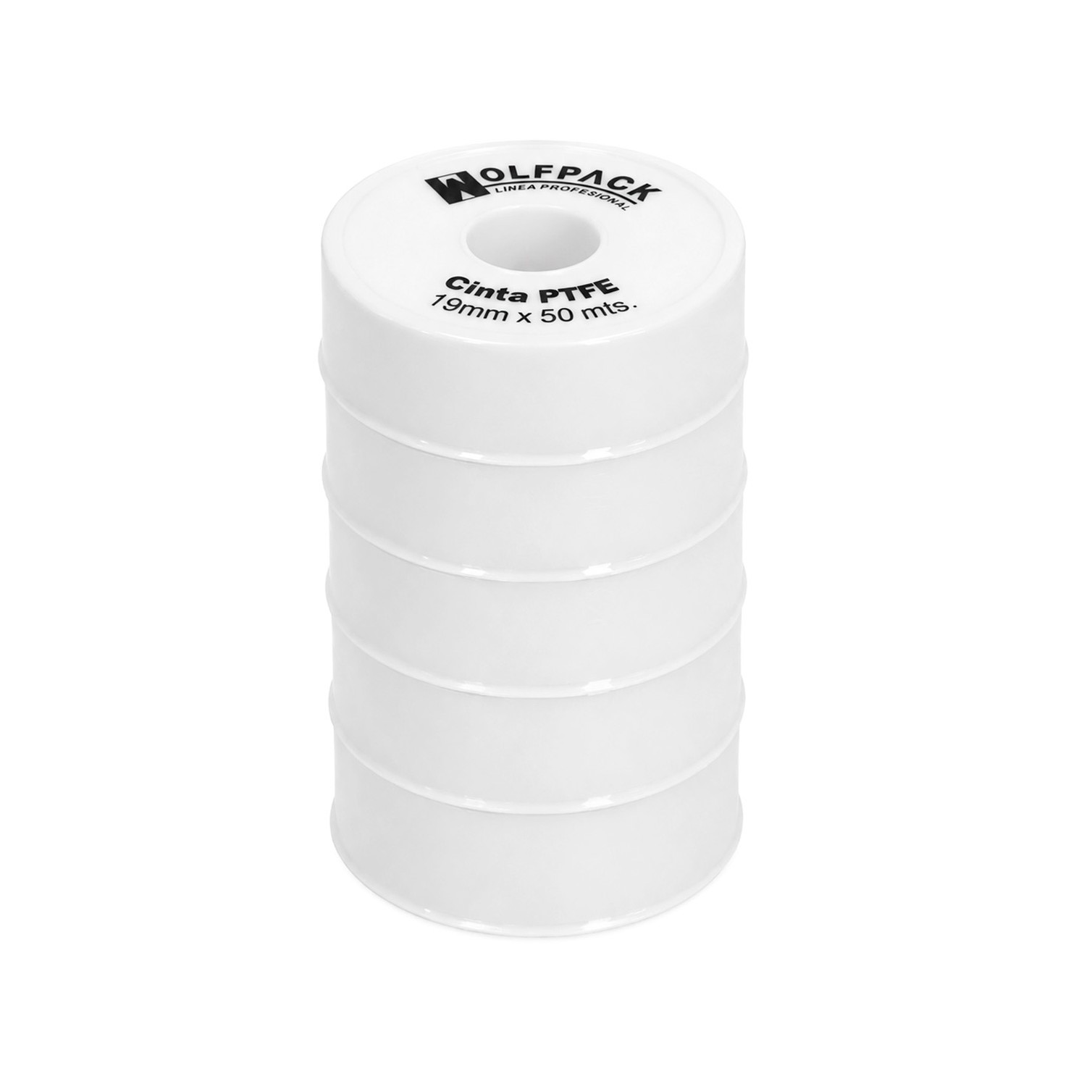 Cinta PTFE Wolfpack 19 mm. x 50 m. Grueso. (Paquete de 5 Rollos)